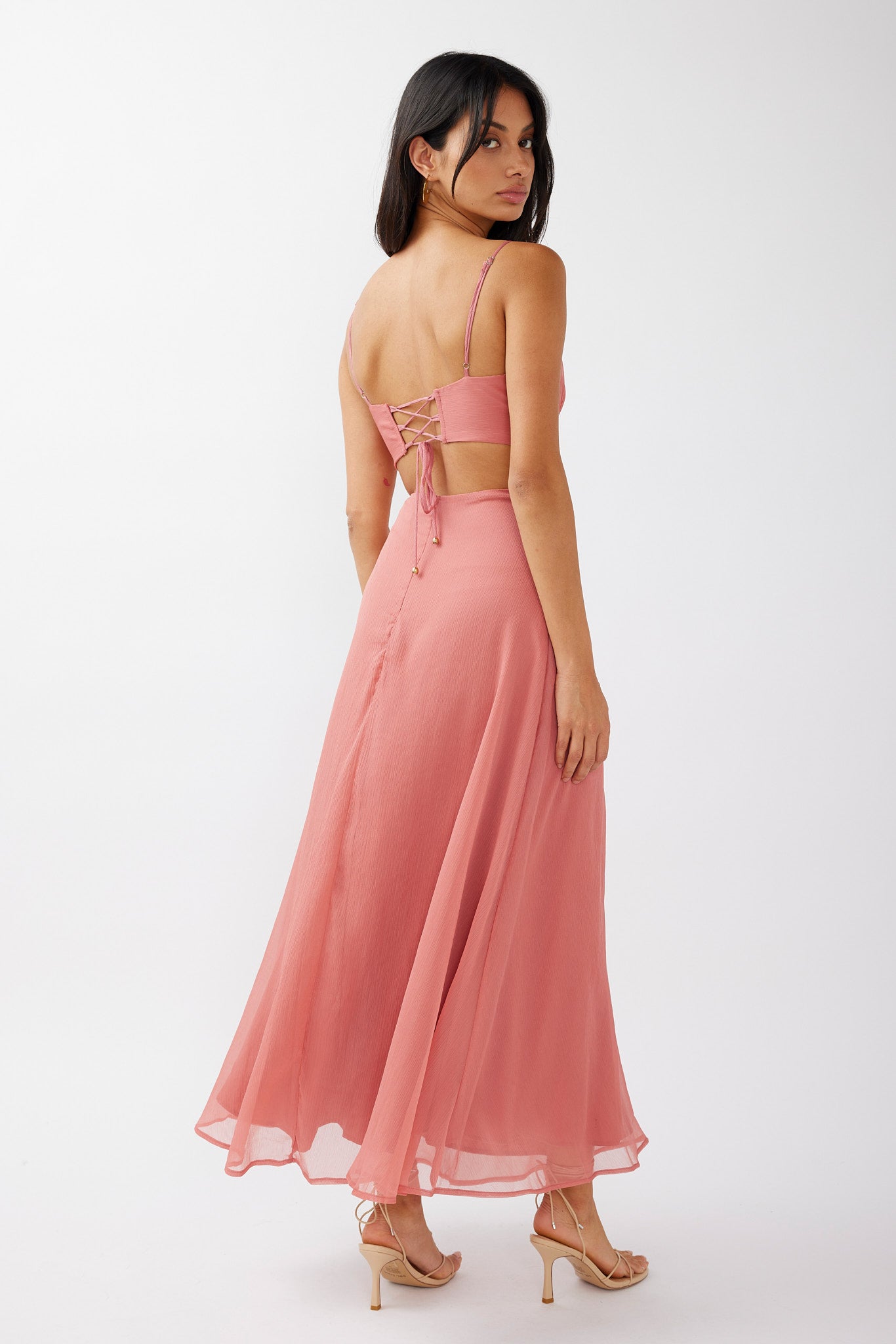 More Love Lace Trim Cut-Out Midi Dress Pink by Selfie Leslie