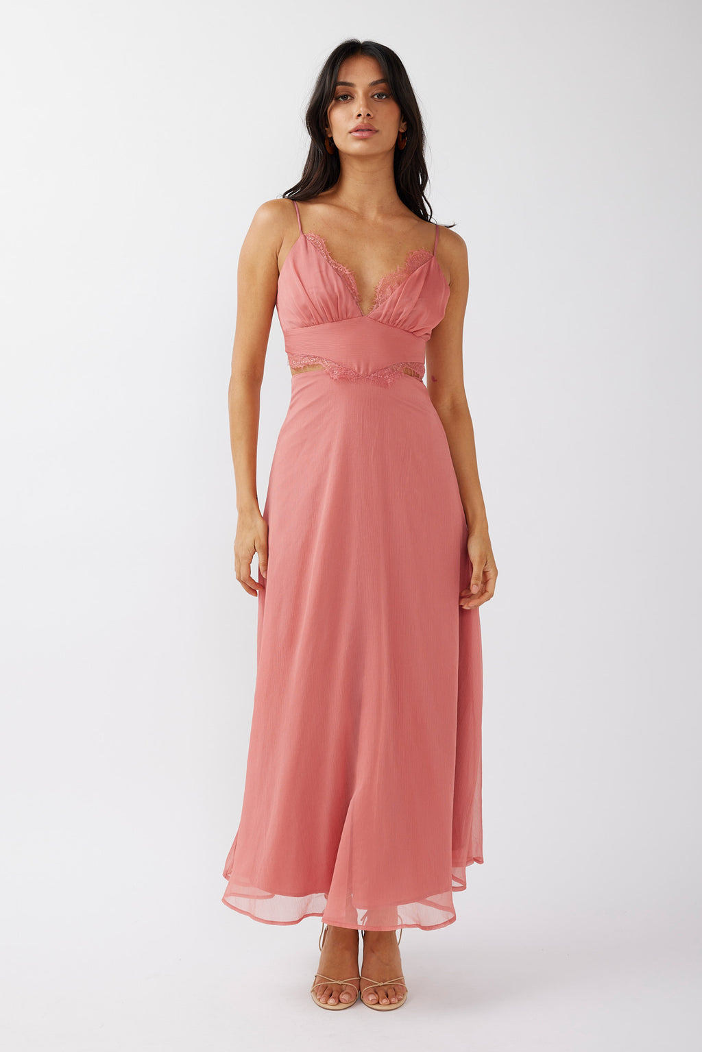 More Love Lace Trim Cut-Out Midi Dress Pink by Selfie Leslie
