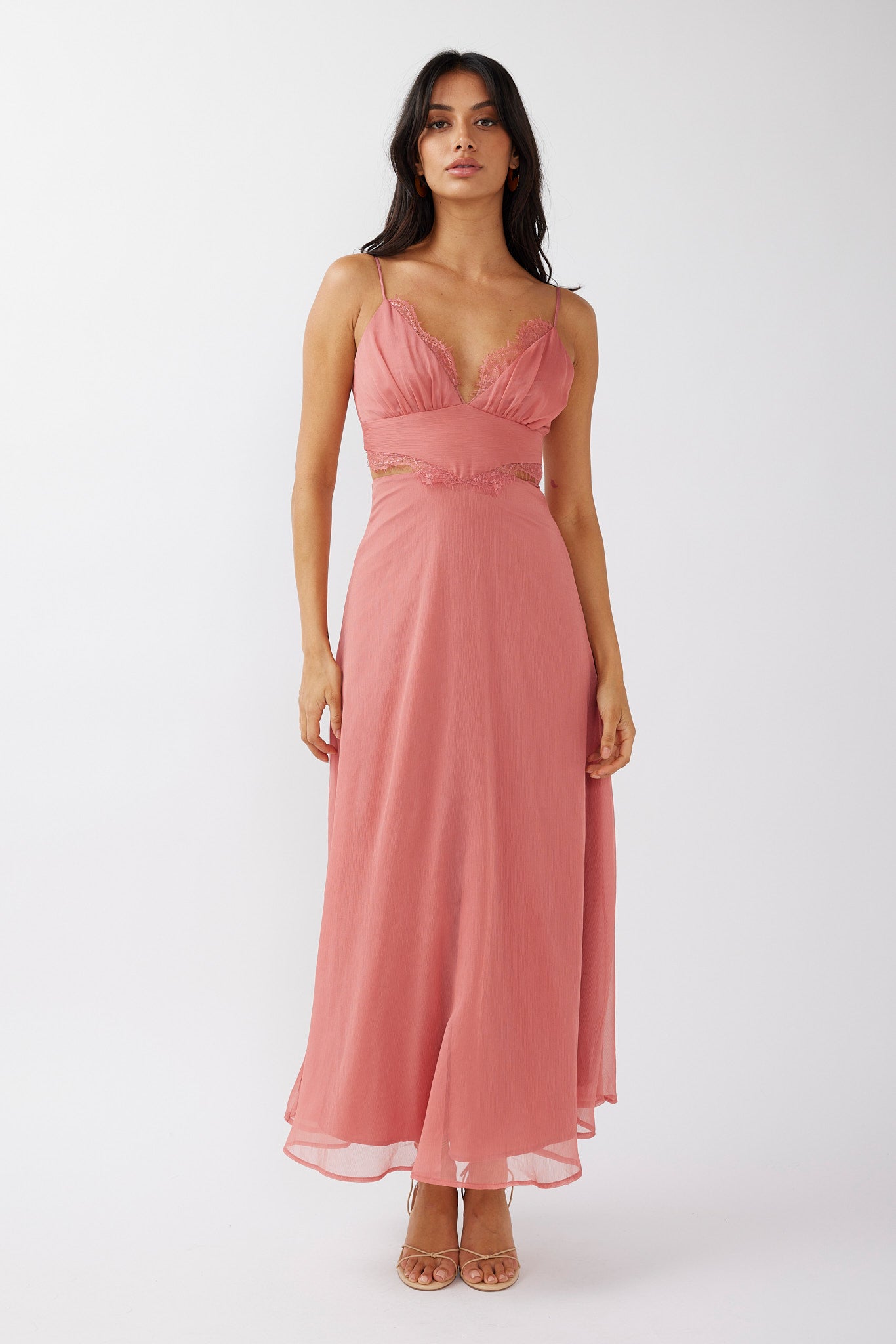 More Love Lace Trim Cut-Out Midi Dress Pink by Selfie Leslie