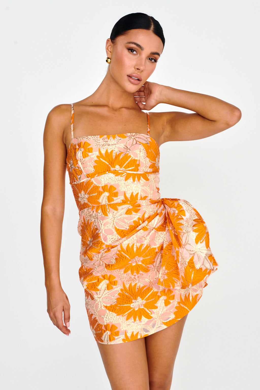 Sterling Gathered Waist Embroidery Mini Dress Orange by Selfie Leslie