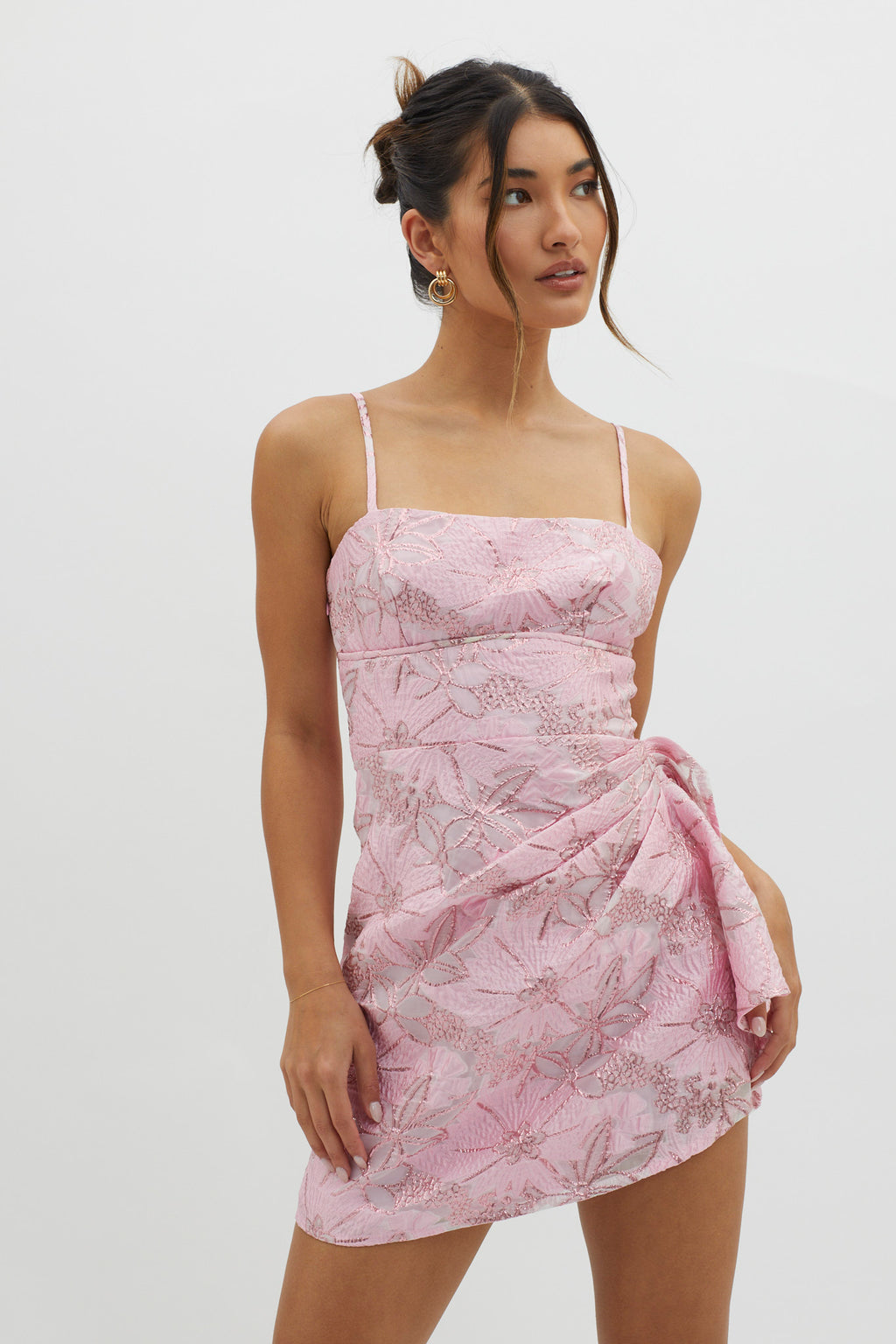 Sterling Gathered Waist Embroidery Mini Dress Pink by Selfie Leslie