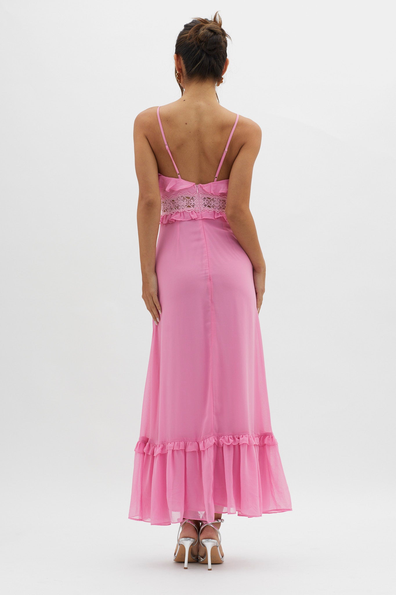Spirited Ruffle Bust Maxi Dress Pink by Selfie Leslie