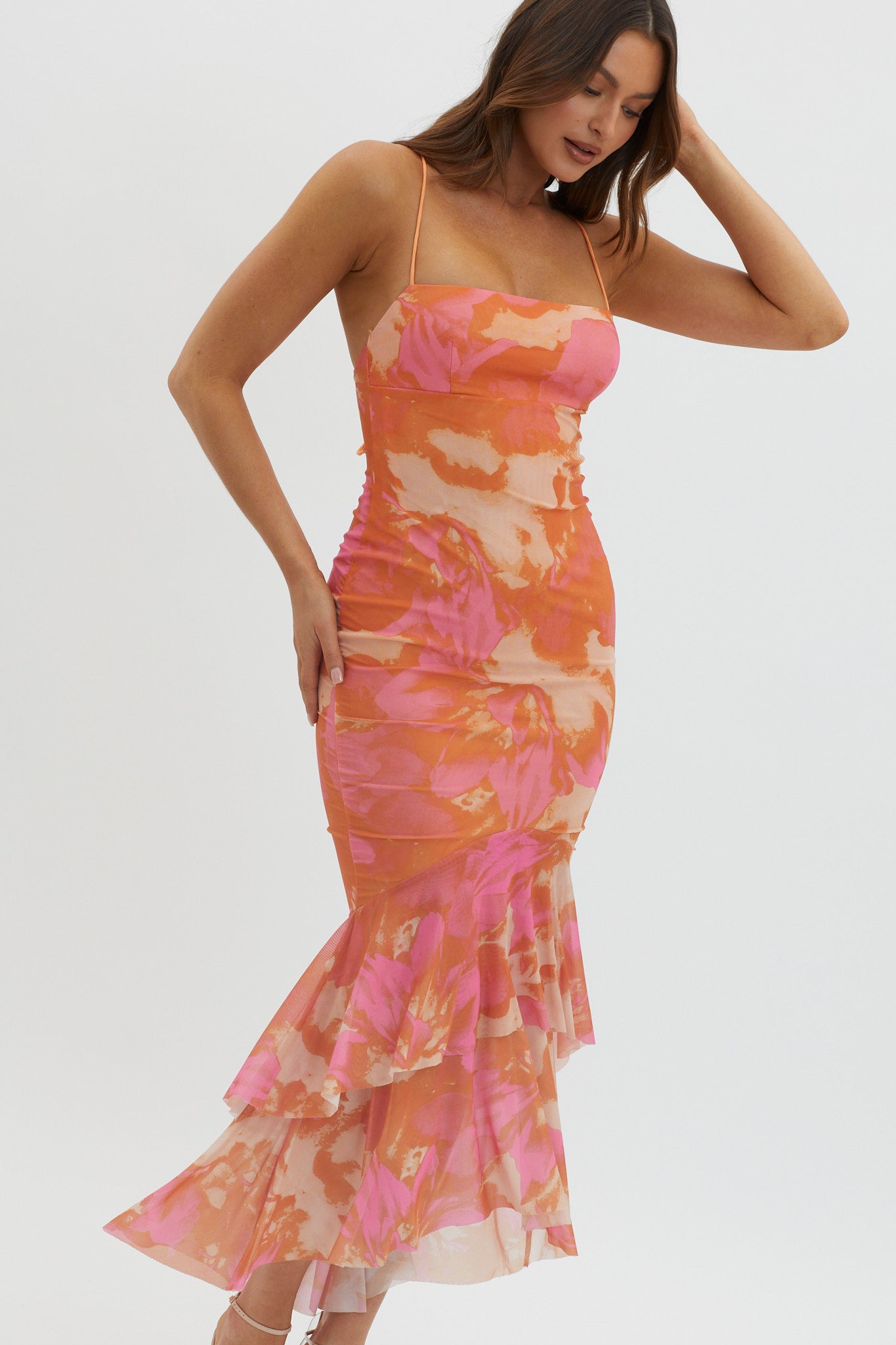 Avalee Layered Hem Mesh Dress Pink by Selfie Leslie