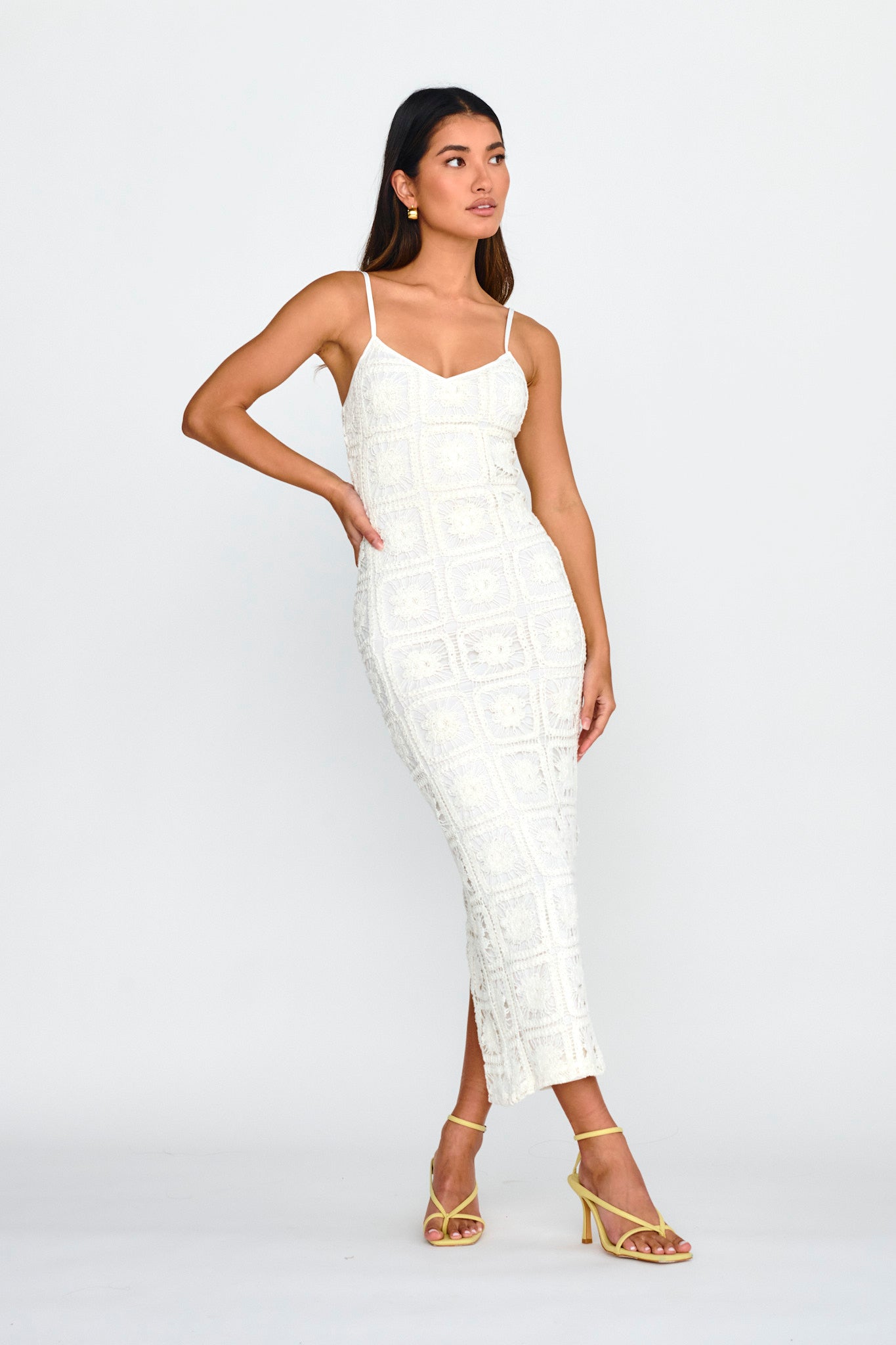 Cayman Sunset Crochet Midi Dress White by Selfie Leslie