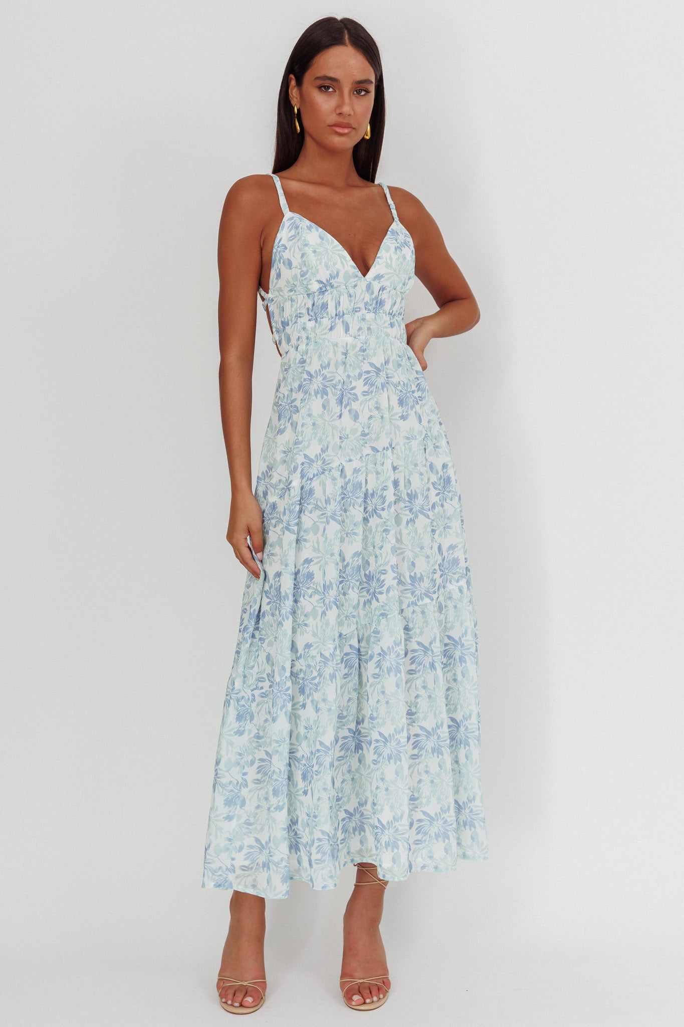 South Pacific Strappy Back Maxi Dress Floral Blue | Selfie Leslie