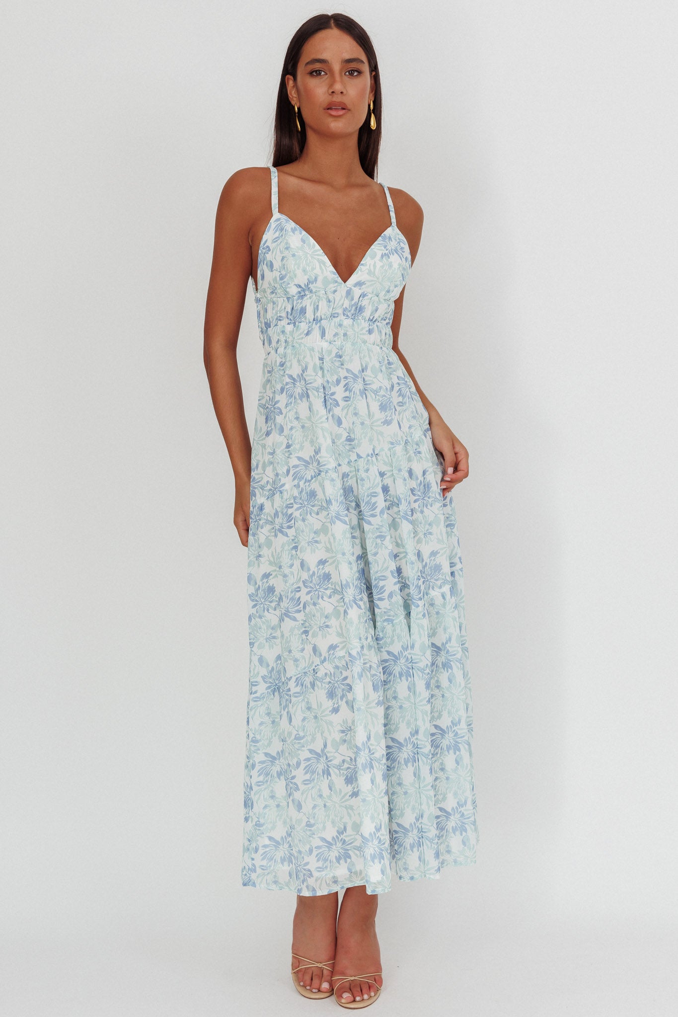 South Pacific Strappy Back Maxi Dress Floral Blue | Selfie Leslie