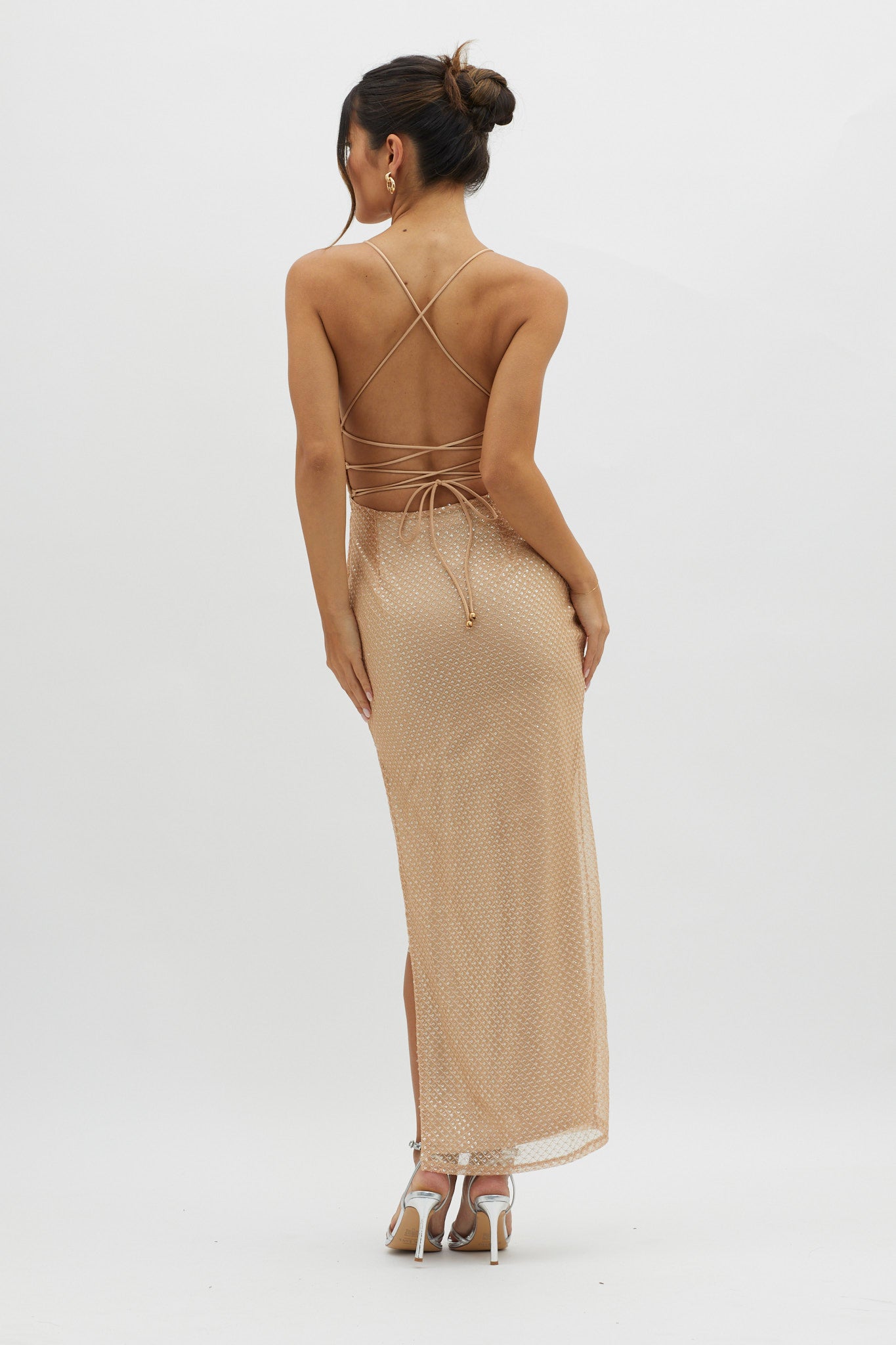 Alysia Plunging Halterneck Maxi Dress Champagne by Selfie Leslie
