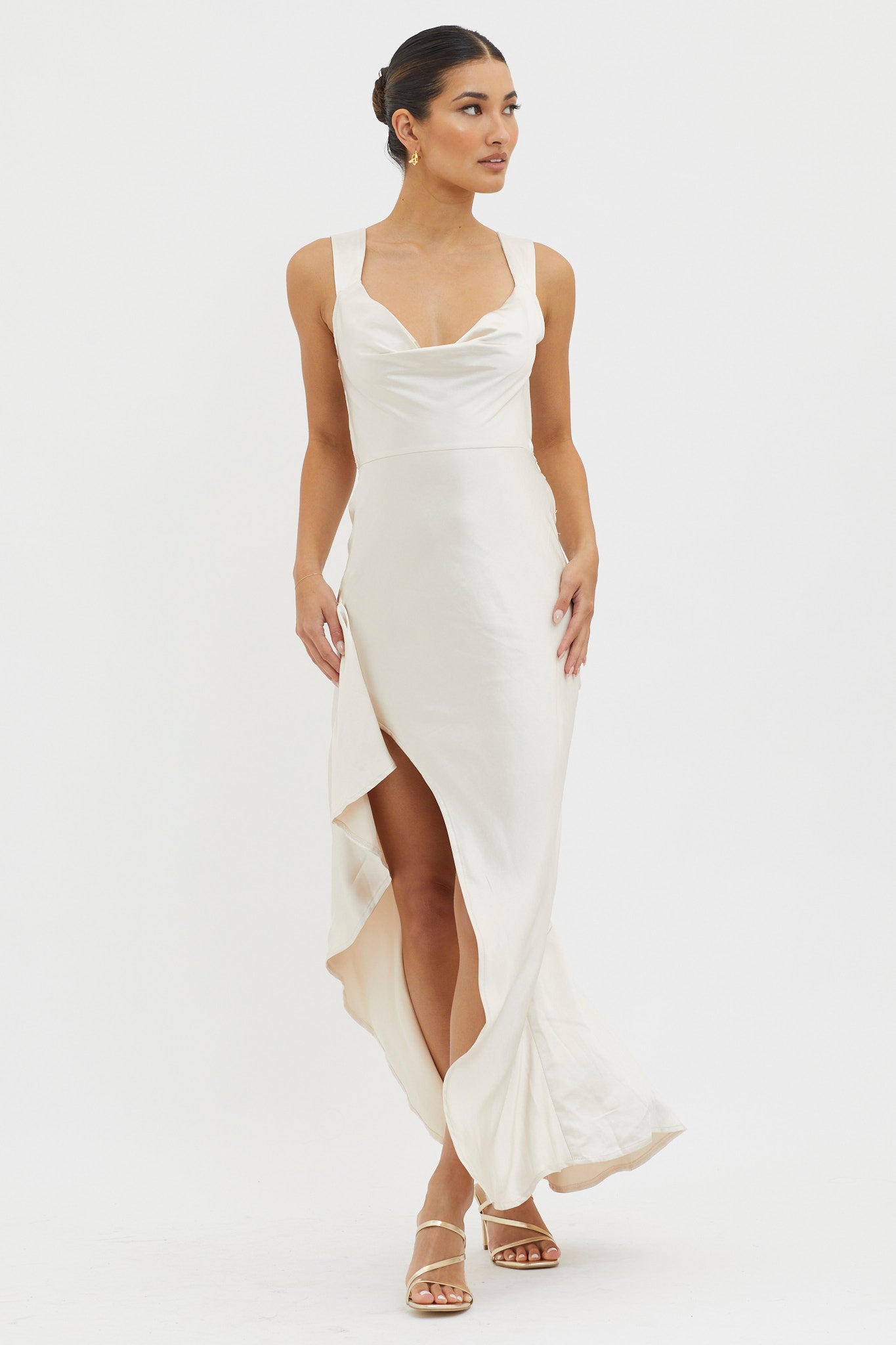 Ellianna Lace-Up Back Maxi Dress Champagne by Selfie Leslie
