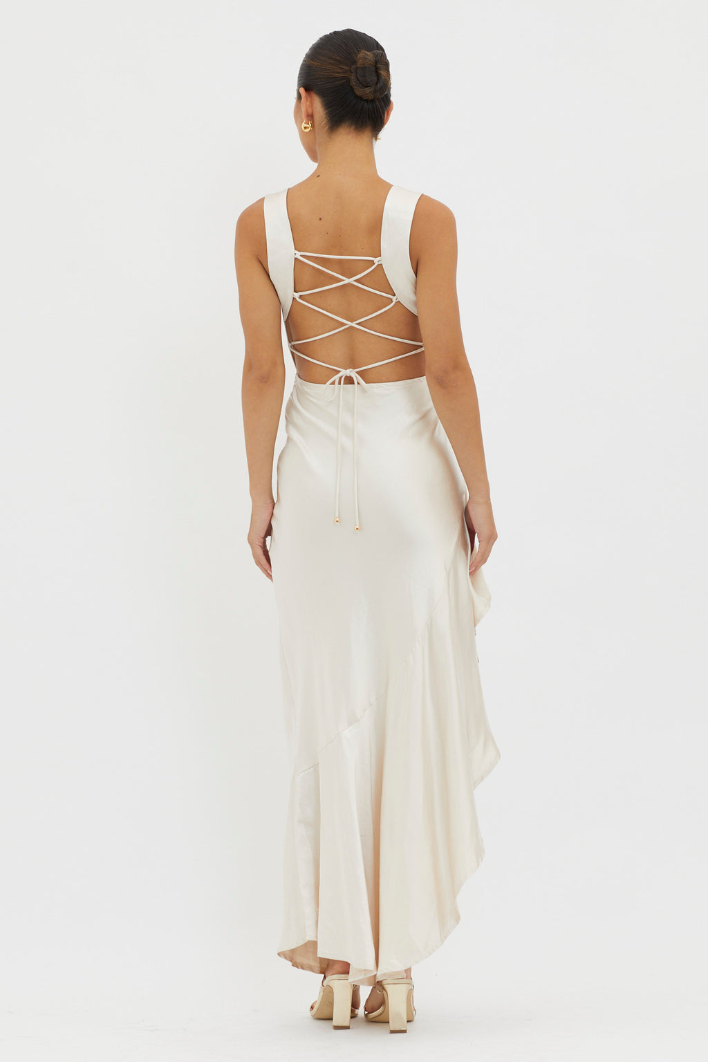 Ellianna Lace-Up Back Maxi Dress Champagne by Selfie Leslie