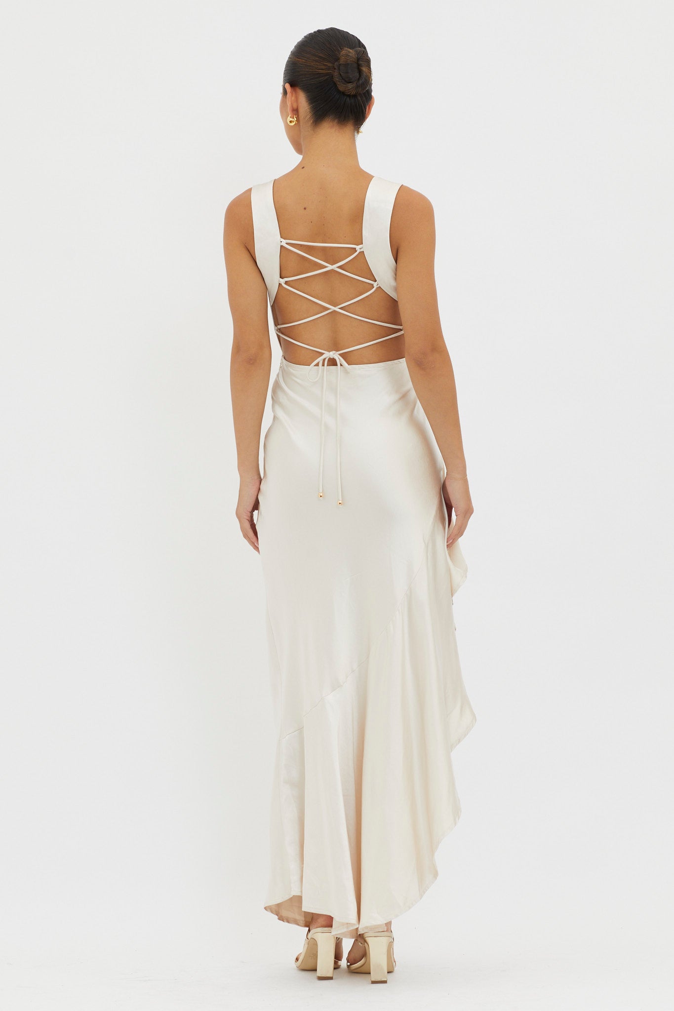 Ellianna Lace-Up Back Maxi Dress Champagne by Selfie Leslie