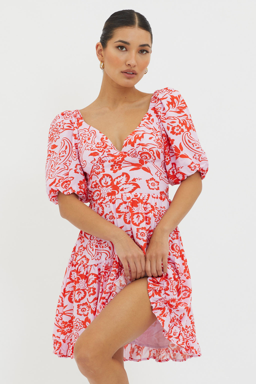 Madrid Summer Tied Back Mini Dress Print Lilac by Selfie Leslie