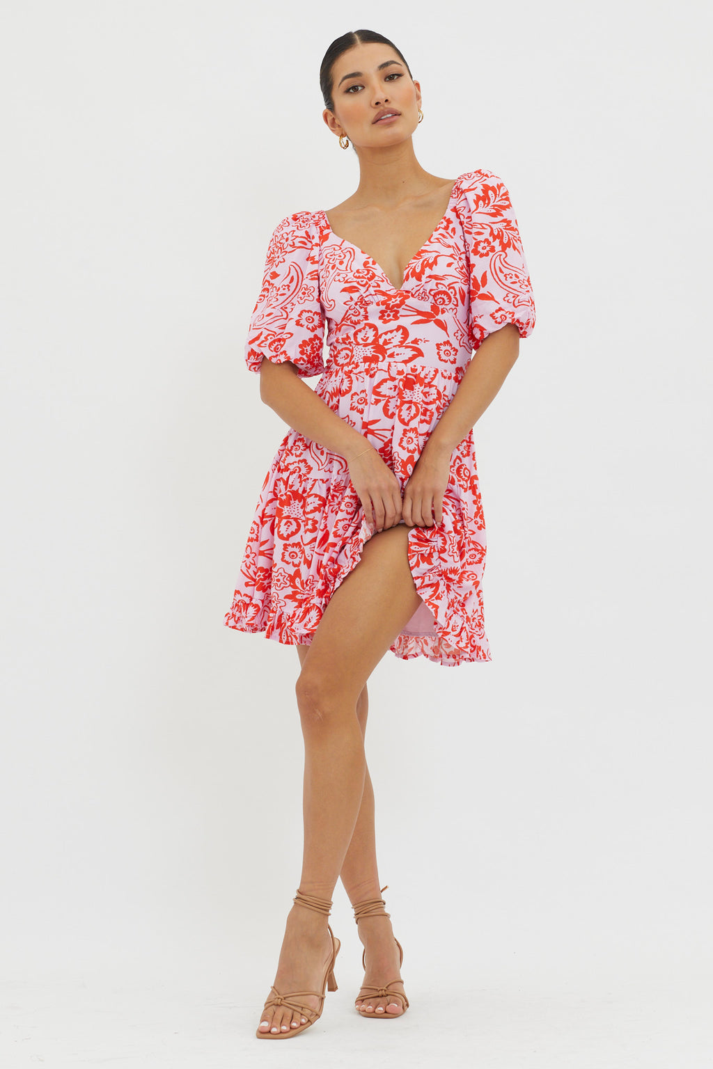 Madrid Summer Tied Back Mini Dress Print Lilac by Selfie Leslie