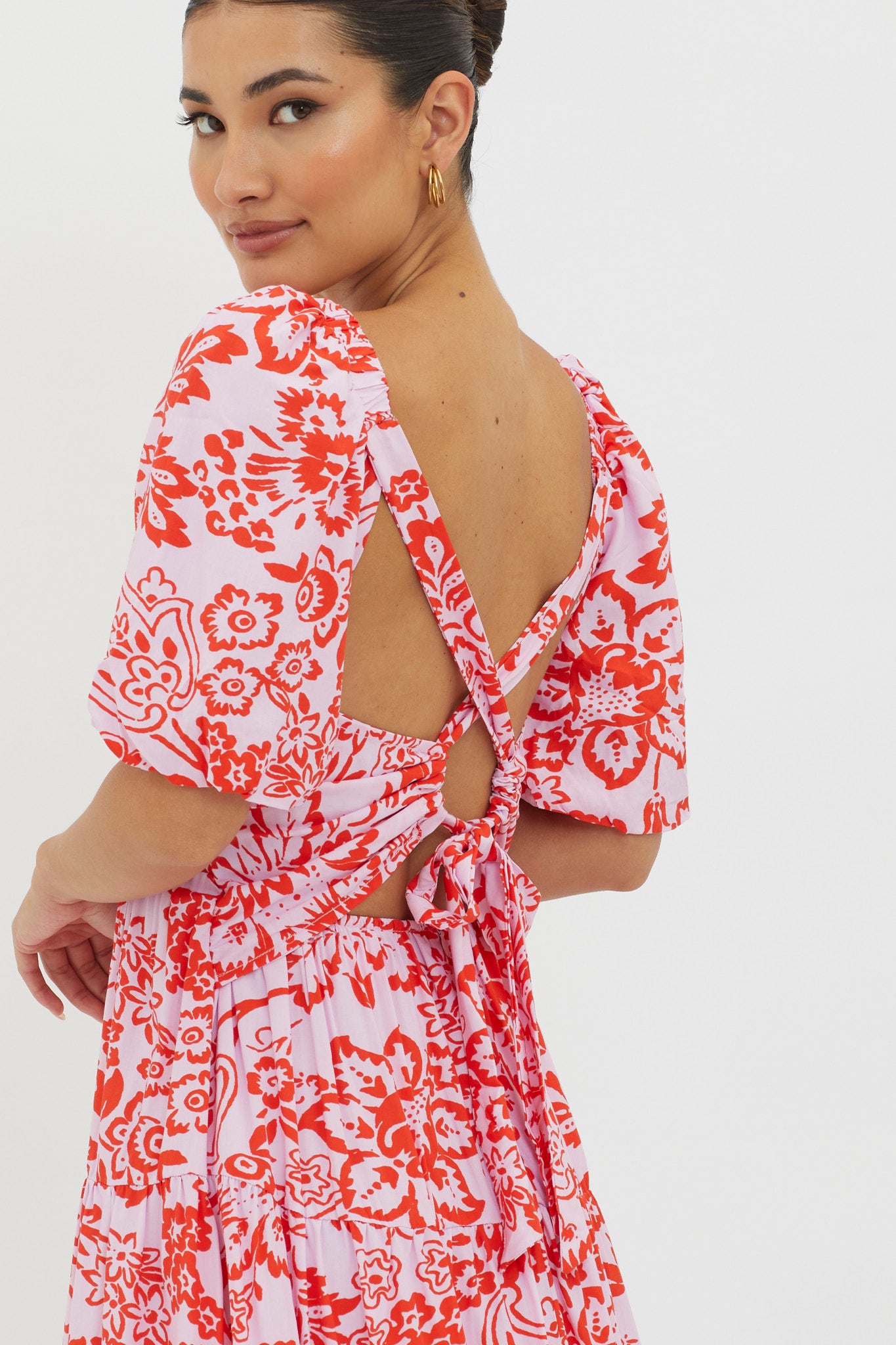 Madrid Summer Tied Back Mini Dress Print Lilac by Selfie Leslie