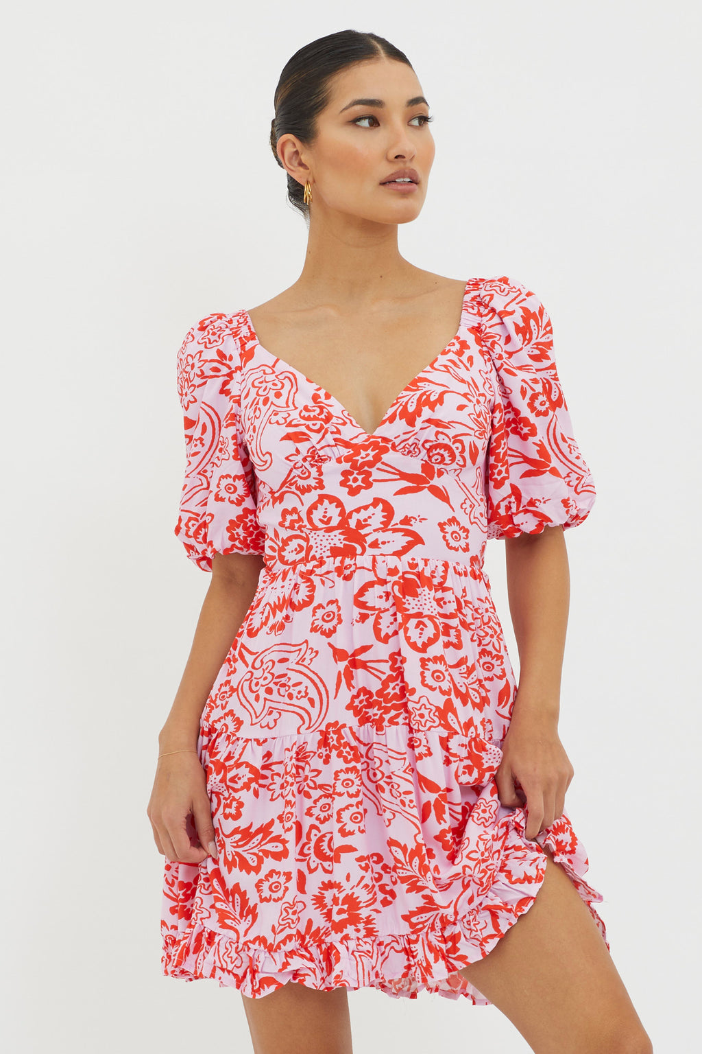 Madrid Summer Tied Back Mini Dress Print Lilac by Selfie Leslie