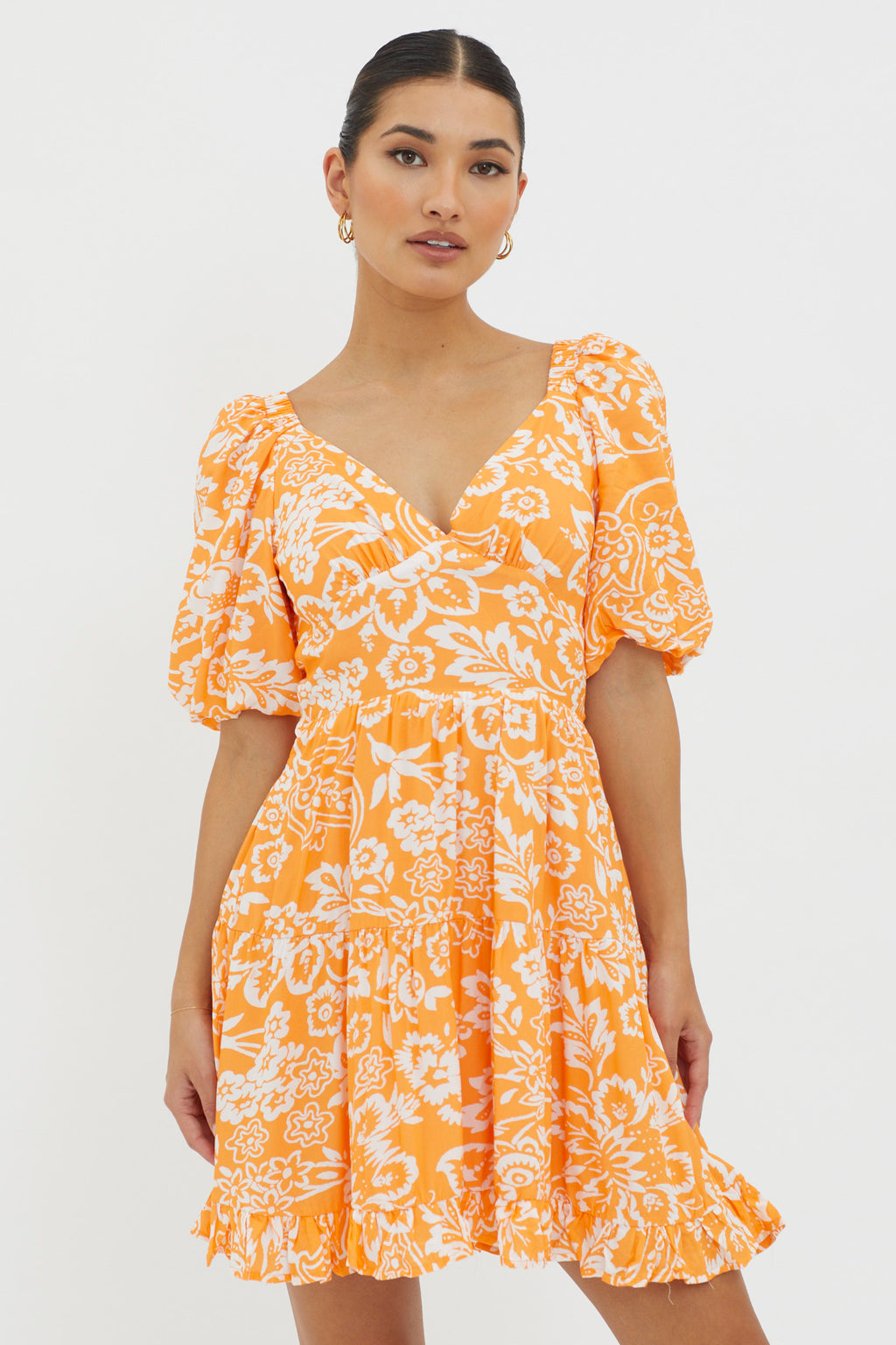 Madrid Summer Tied Back Mini Dress Print Orange by Selfie Leslie