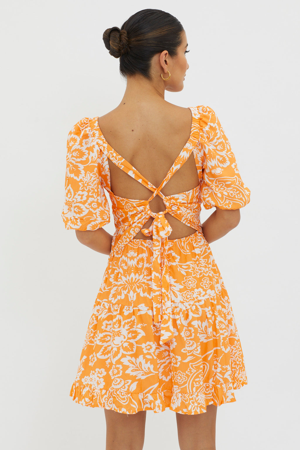 Madrid Summer Tied Back Mini Dress Print Orange by Selfie Leslie