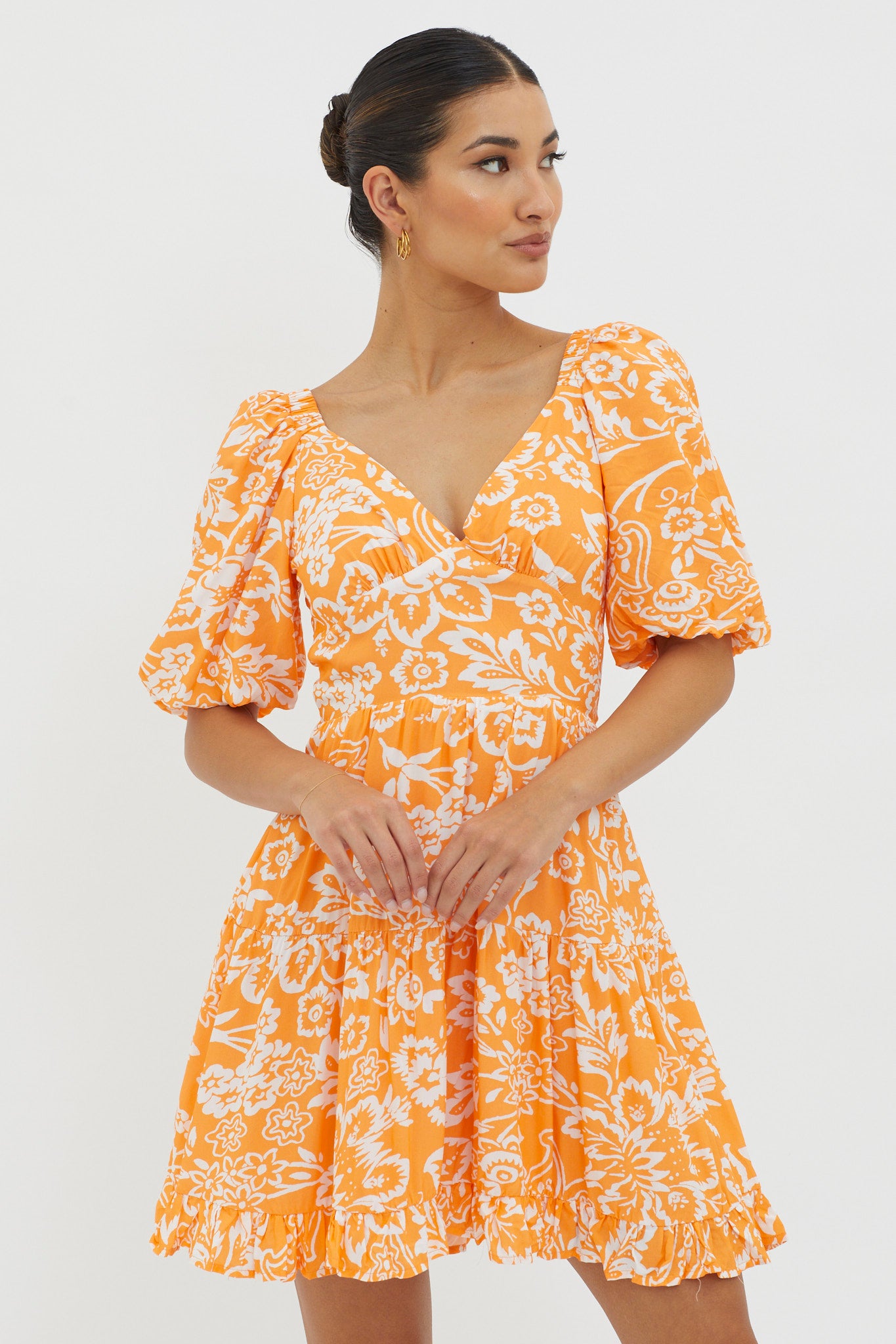 Madrid Summer Tied Back Mini Dress Print Orange by Selfie Leslie