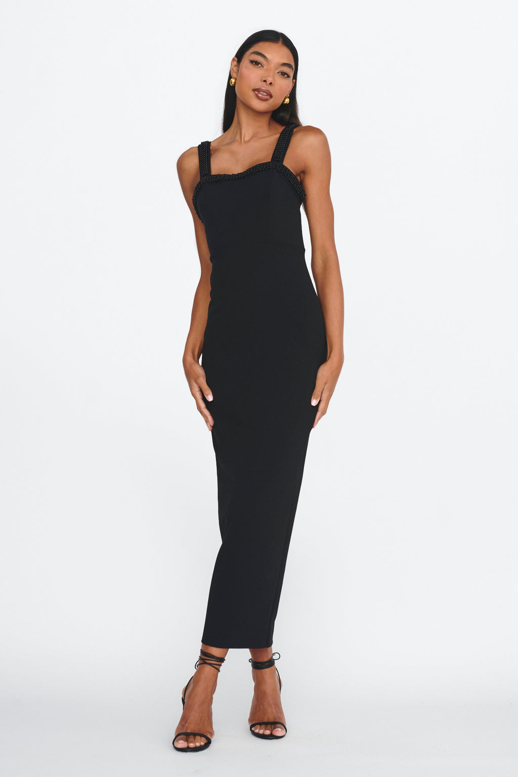 Emina Bead Trim Maxi Dress Black by Selfie Leslie