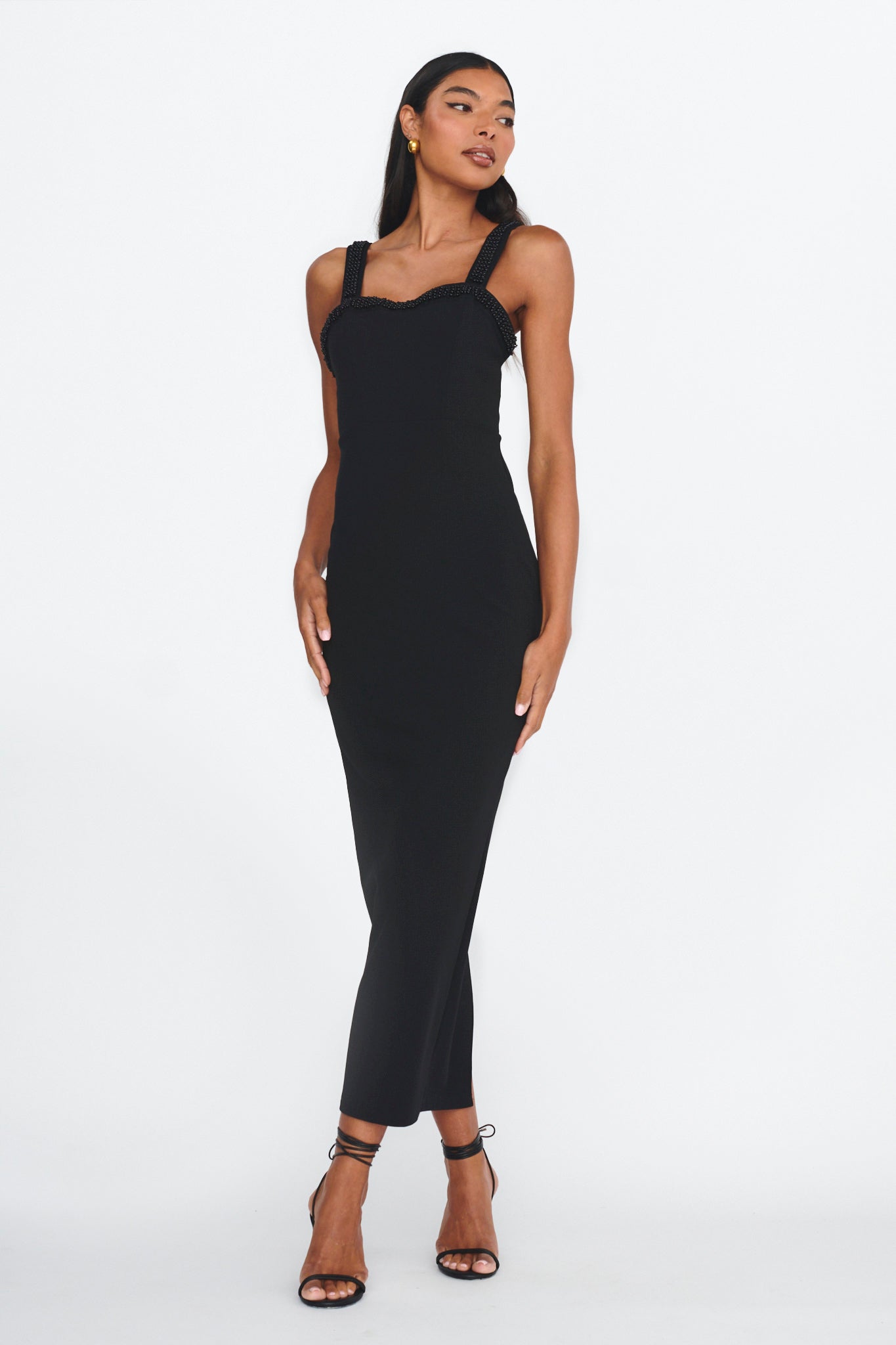 Emina Bead Trim Maxi Dress Black by Selfie Leslie