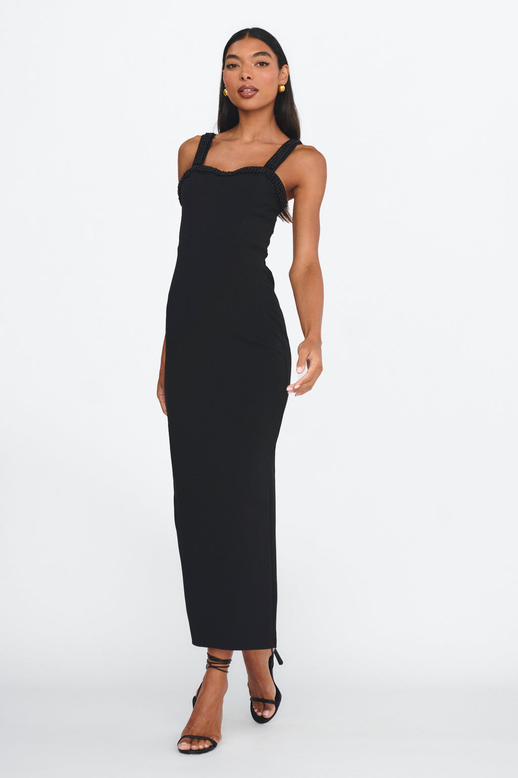 Emina Bead Trim Maxi Dress Black by Selfie Leslie