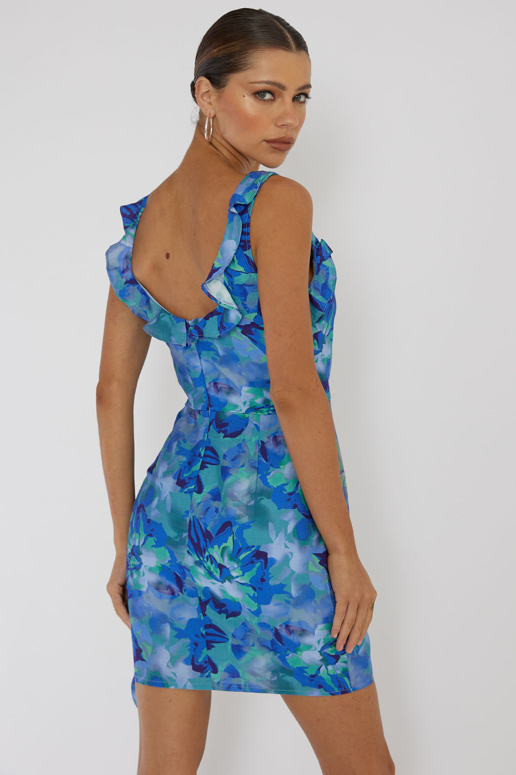 Heart Beat Ruffle Trim Mini Dress Blue by Selfie Leslie
