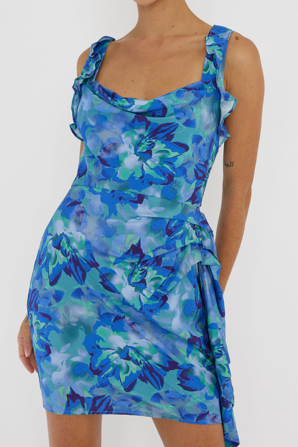 Heart Beat Ruffle Trim Mini Dress Blue by Selfie Leslie