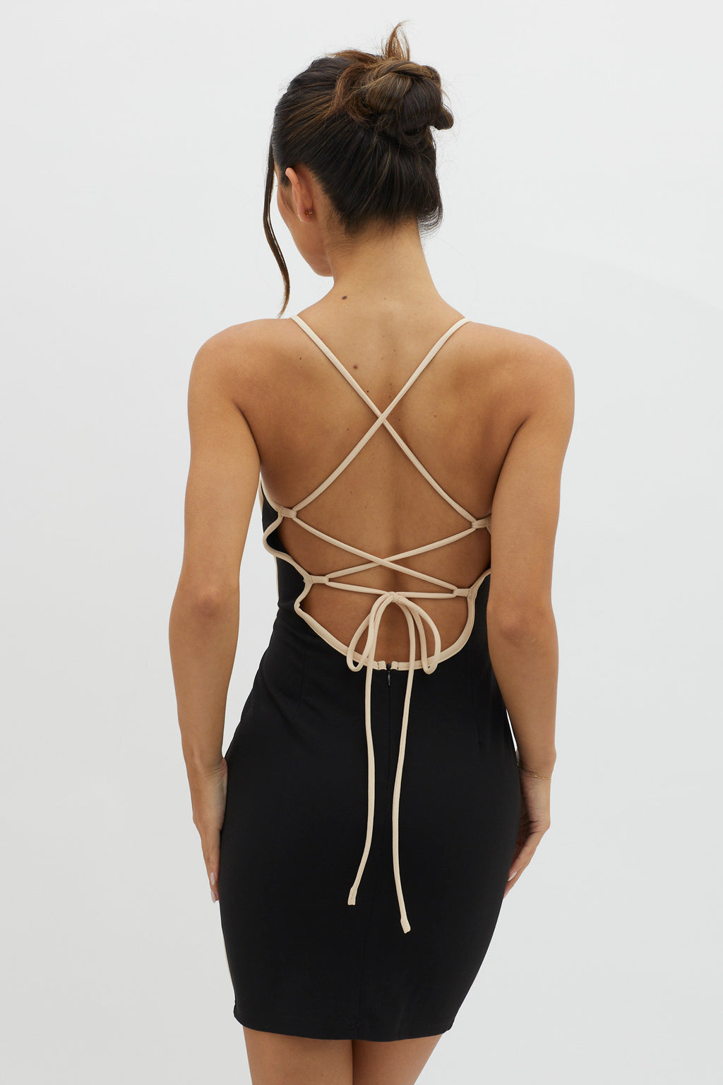 Future Awaits Lace-Up Back Mini Dress Black by Selfie Leslie