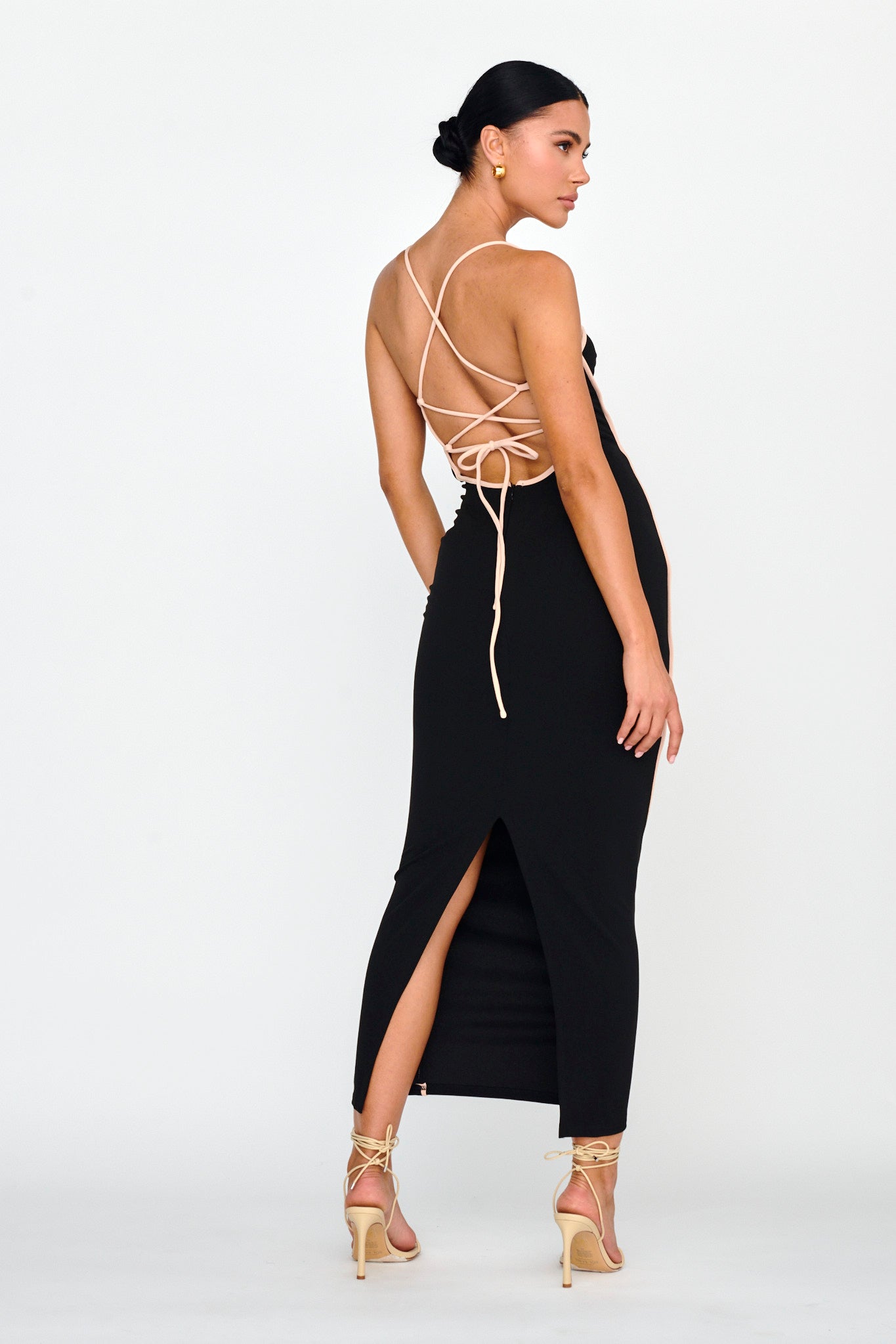 Future Awaits Lace-Up Back Maxi Dress Black by Selfie Leslie