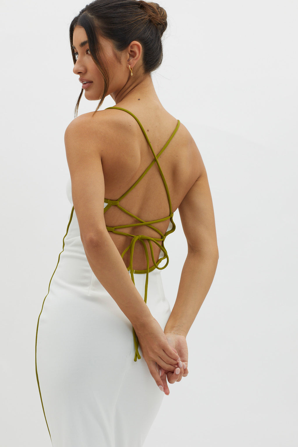 Future Awaits Lace-Up Back Midi Dress White by Selfie Leslie