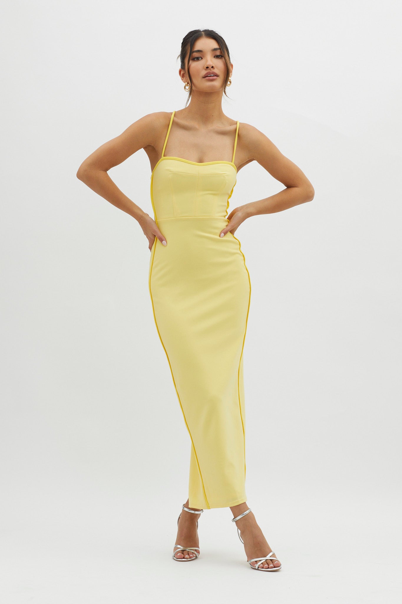 Future Awaits Lace-Up Back Maxi Dress Yellow by Selfie Leslie