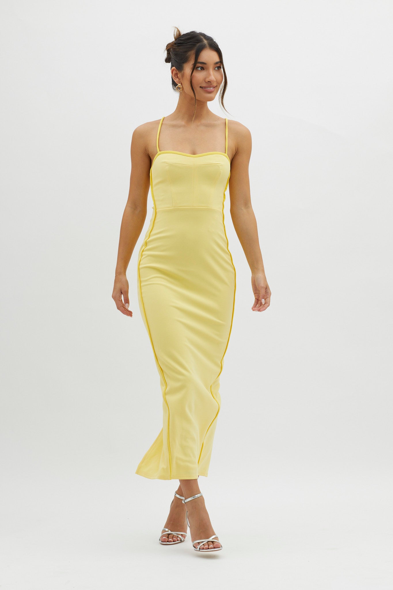 Future Awaits Lace-Up Back Maxi Dress Yellow by Selfie Leslie