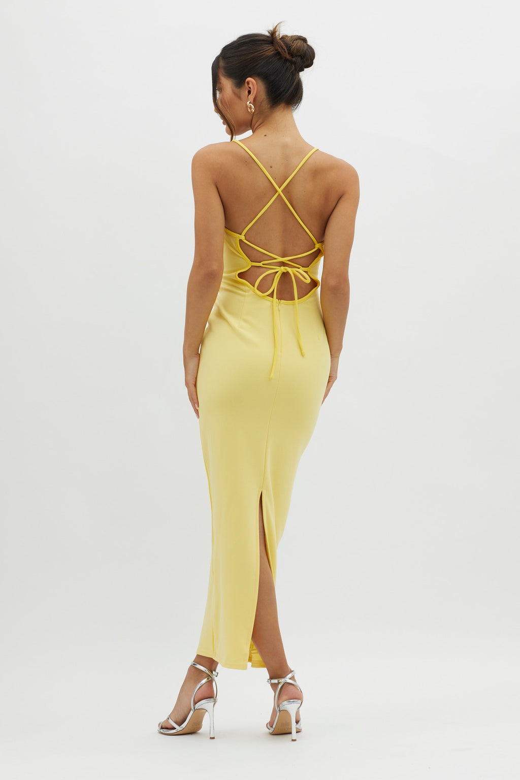 Future Awaits Lace-Up Back Maxi Dress Yellow by Selfie Leslie