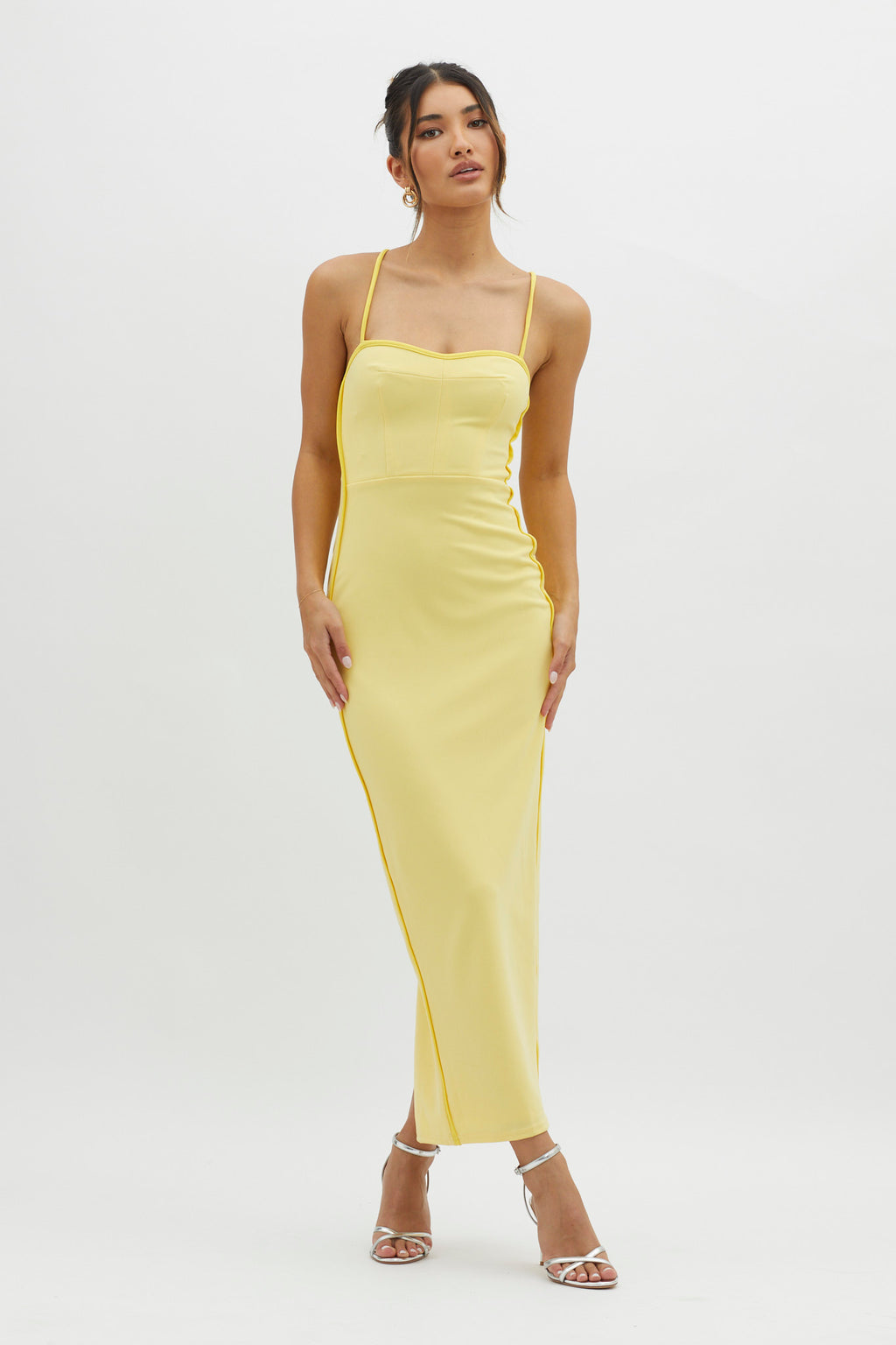 Future Awaits Lace-Up Back Maxi Dress Yellow by Selfie Leslie