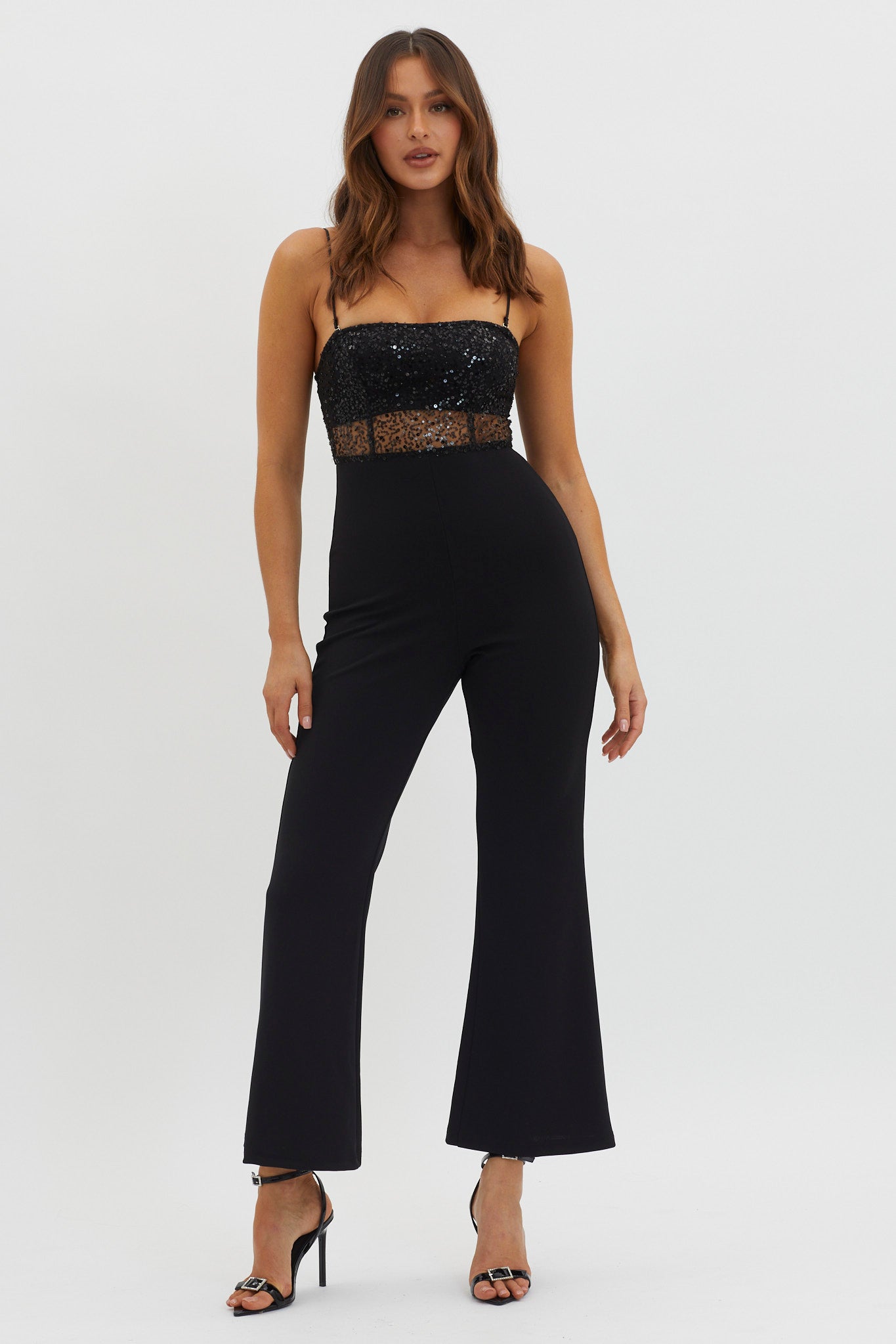Sabina Sequin Bodice Jumpsuit Black by Selfie Leslie
