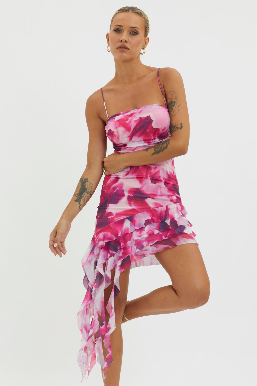 Envious Ruffle Trim Mini Dress Pink by Selfie Leslie