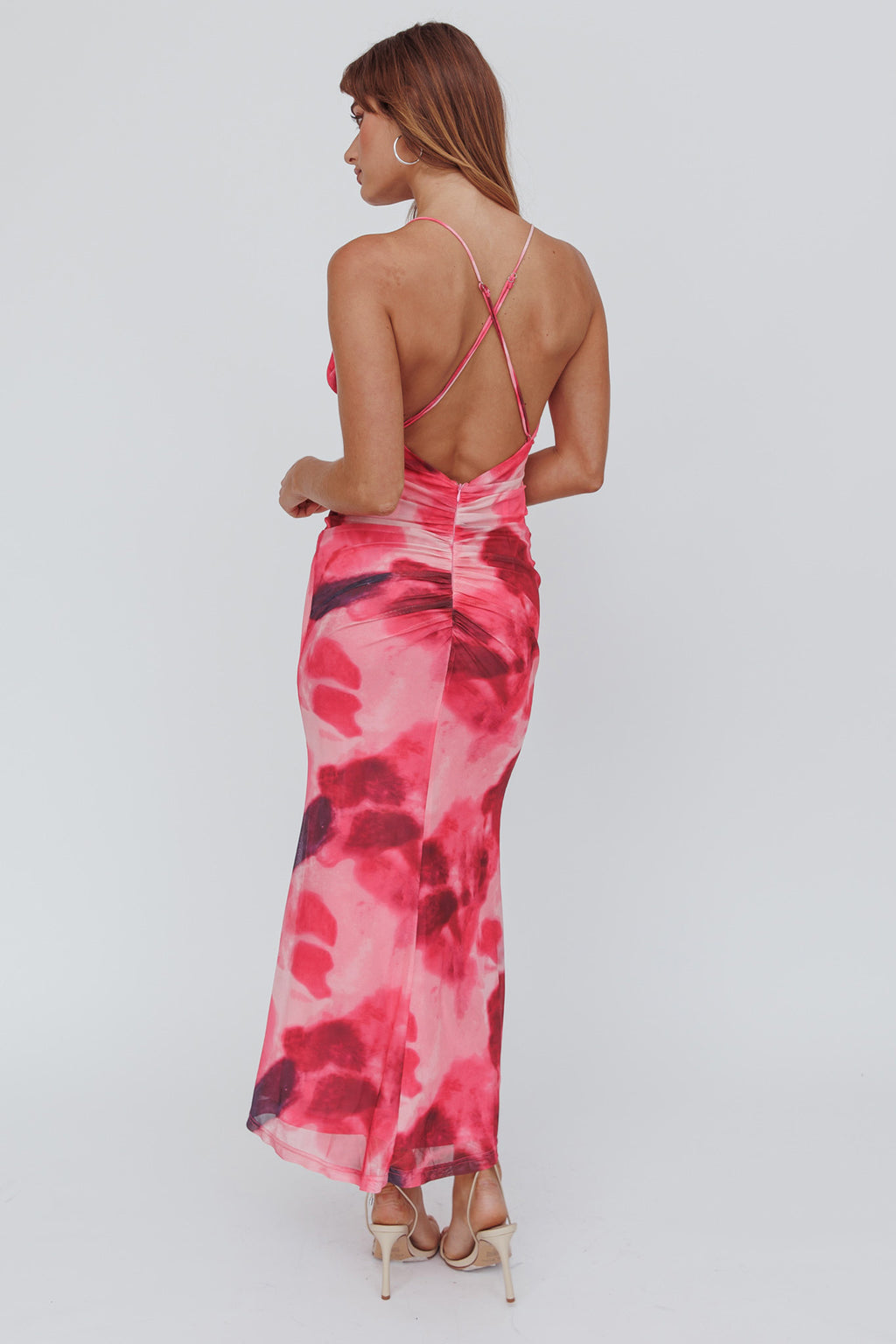 Blossom Belle Low Back Maxi Dress Print Red by Selfie Leslie