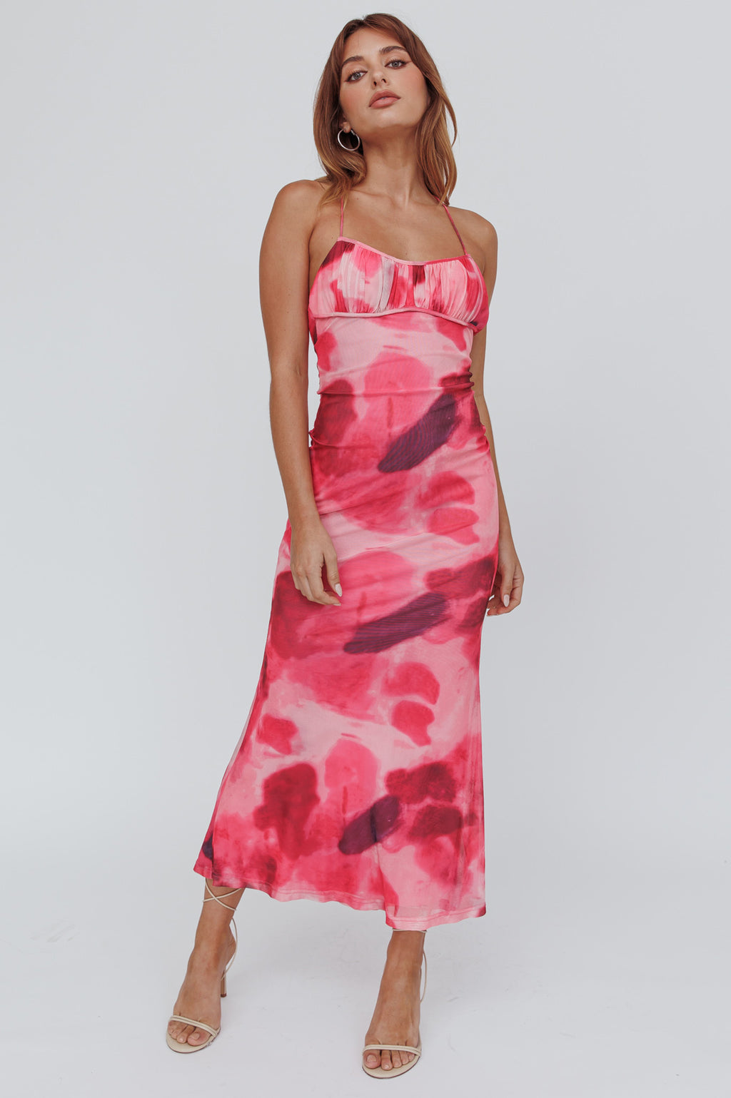 Blossom Belle Low Back Maxi Dress Print Red by Selfie Leslie