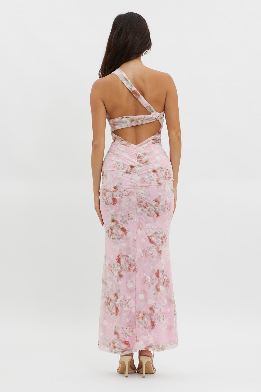 Tatum One-Shoulder Mesh Maxi Dress Pink by Selfie Leslie