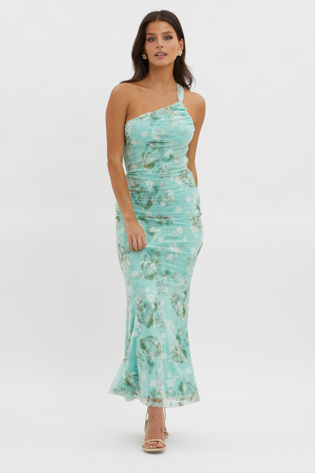 Tatum One-Shoulder Mesh Maxi Dress Sage by Selfie Leslie
