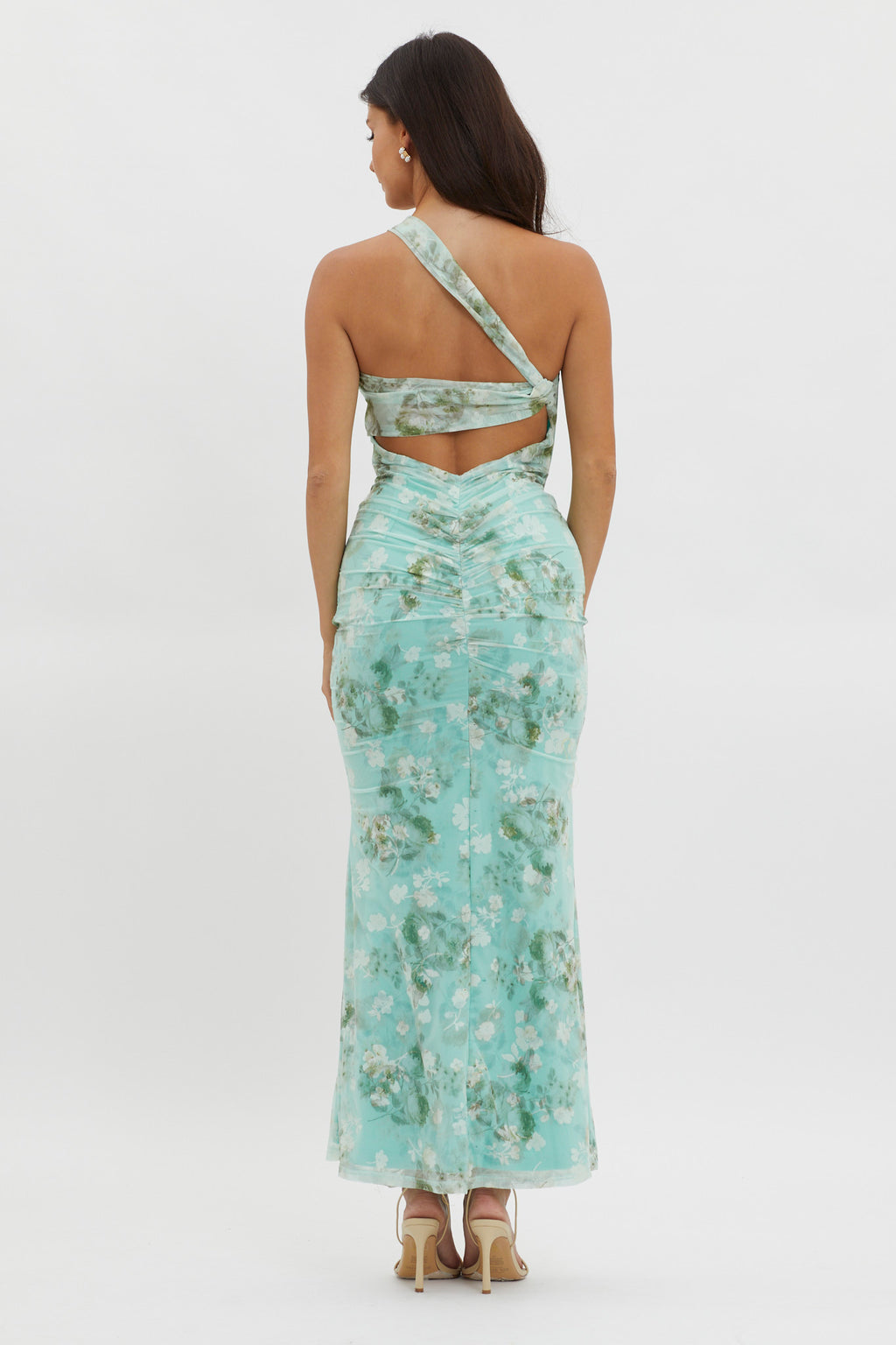 Tatum One-Shoulder Mesh Maxi Dress Sage by Selfie Leslie