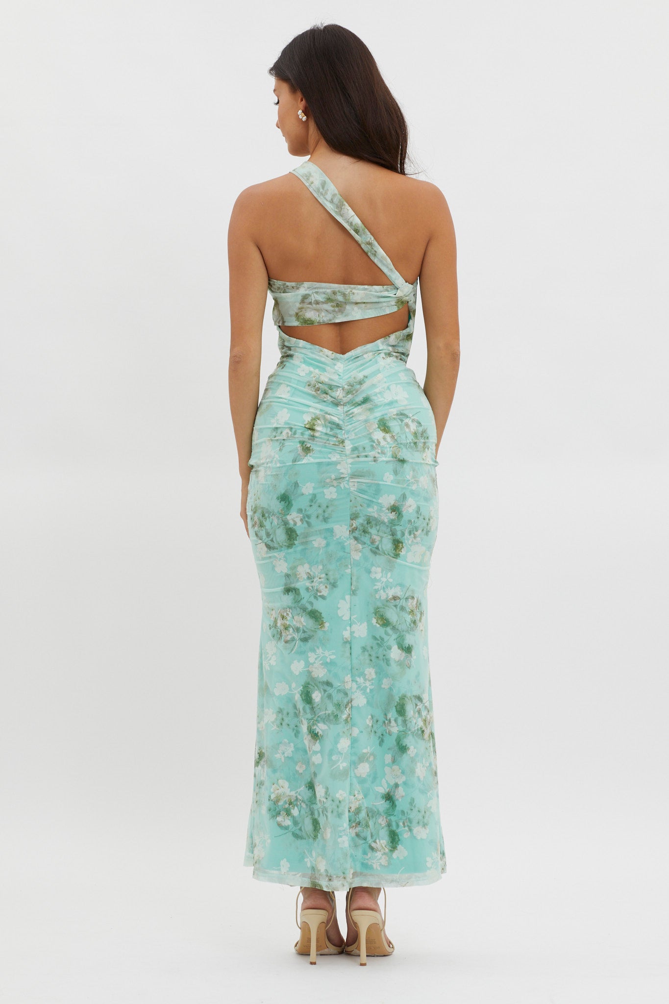 Tatum One-Shoulder Mesh Maxi Dress Sage by Selfie Leslie