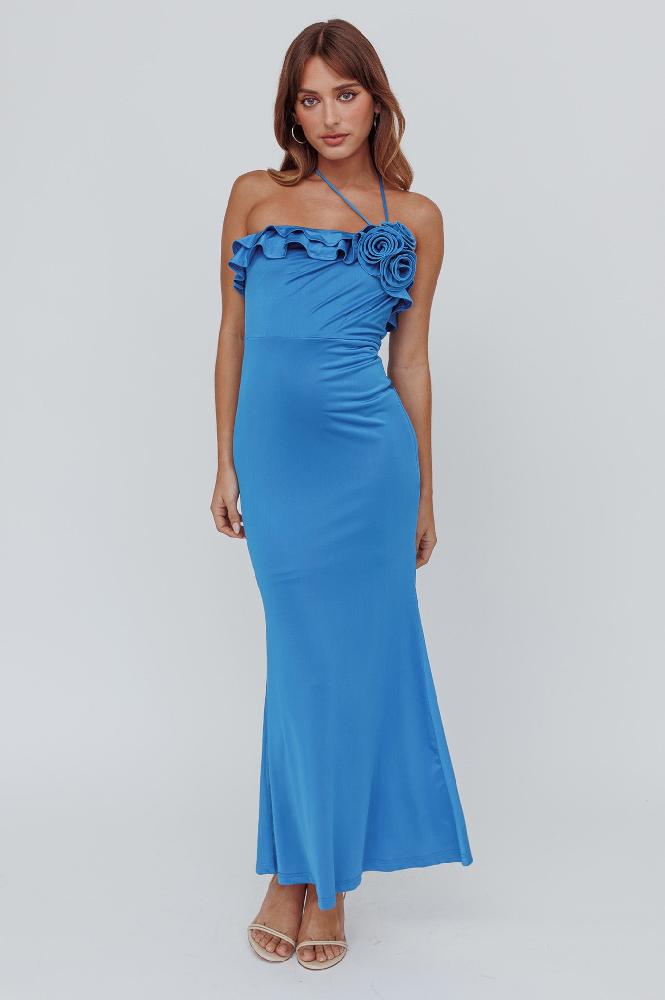 Soul Song Rose Accent Ruffle Dress Ocean by Selfie Leslie