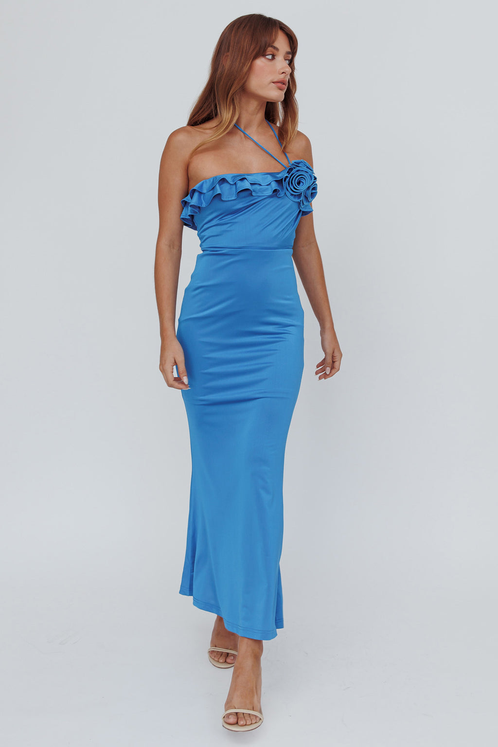 Soul Song Rose Accent Ruffle Dress Ocean by Selfie Leslie