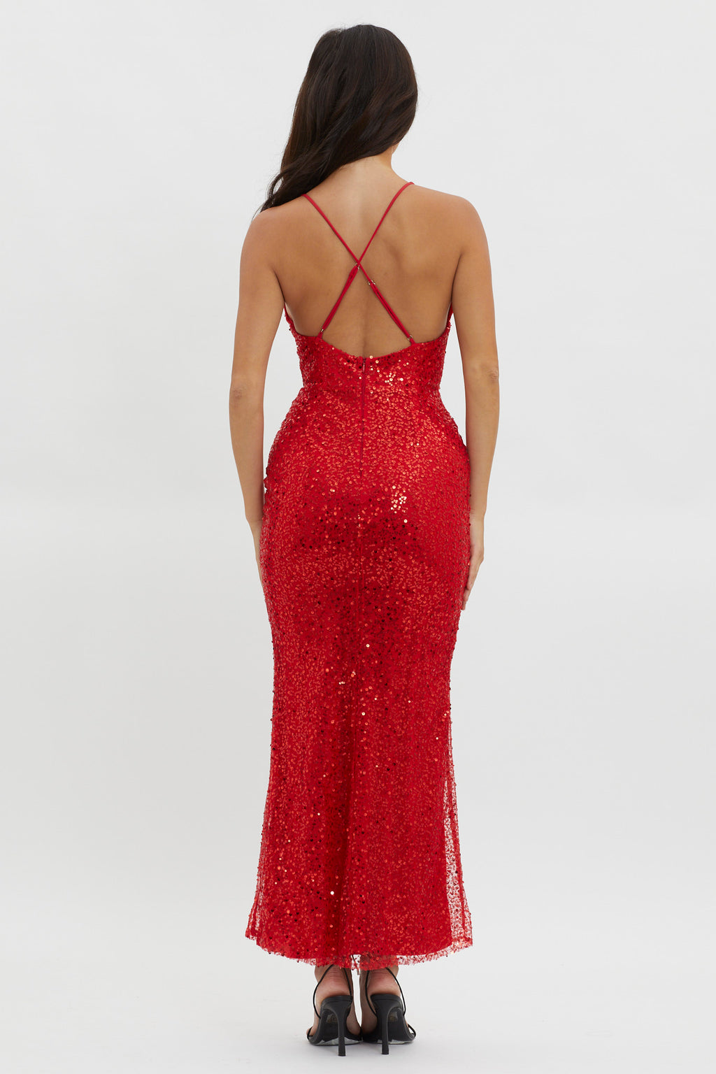 Glitter Nights Plunging Neckline Sequin Dress Red by Selfie Leslie