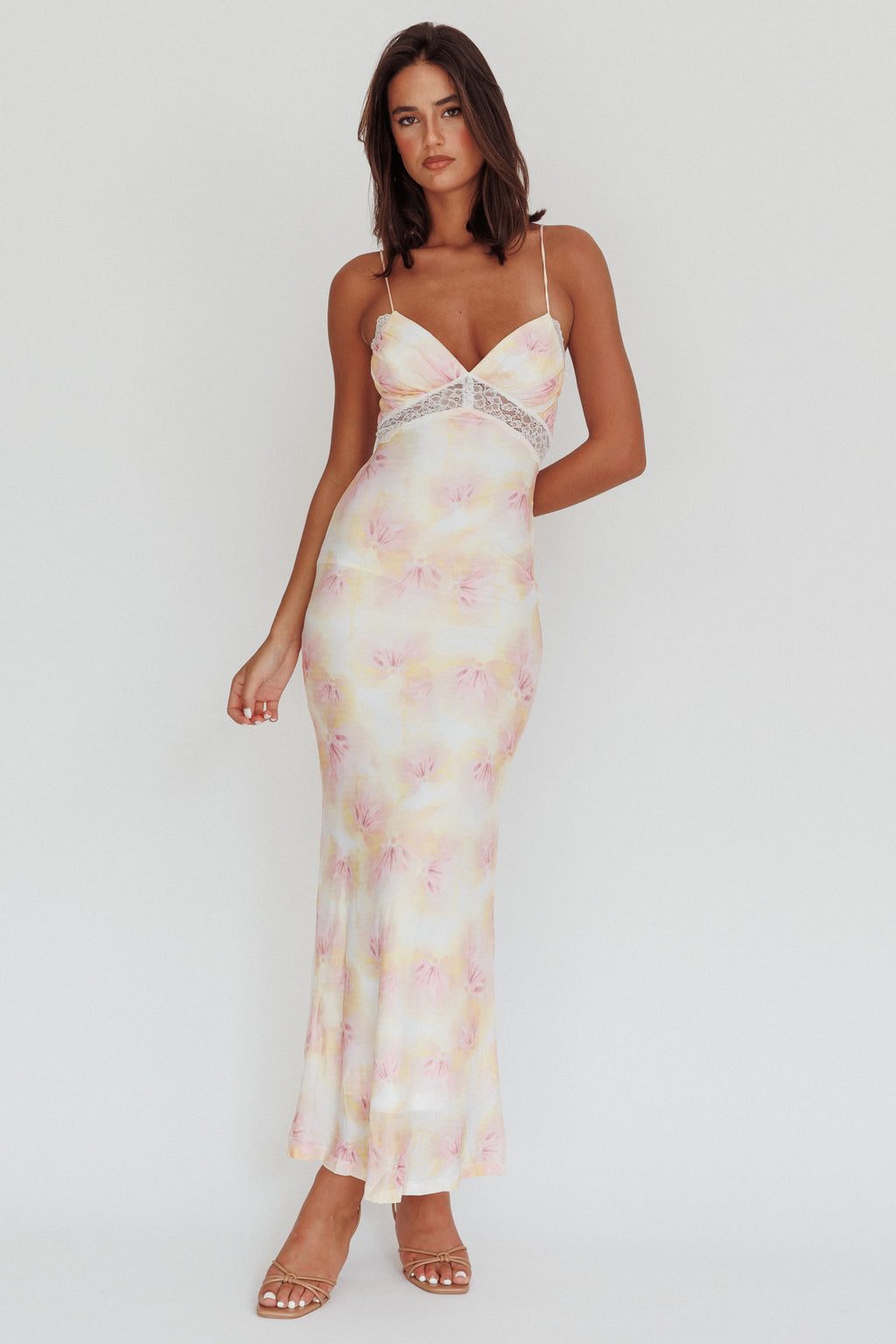 Super Shy Floral Lace Maxi Dress Pink by Selfie Leslie