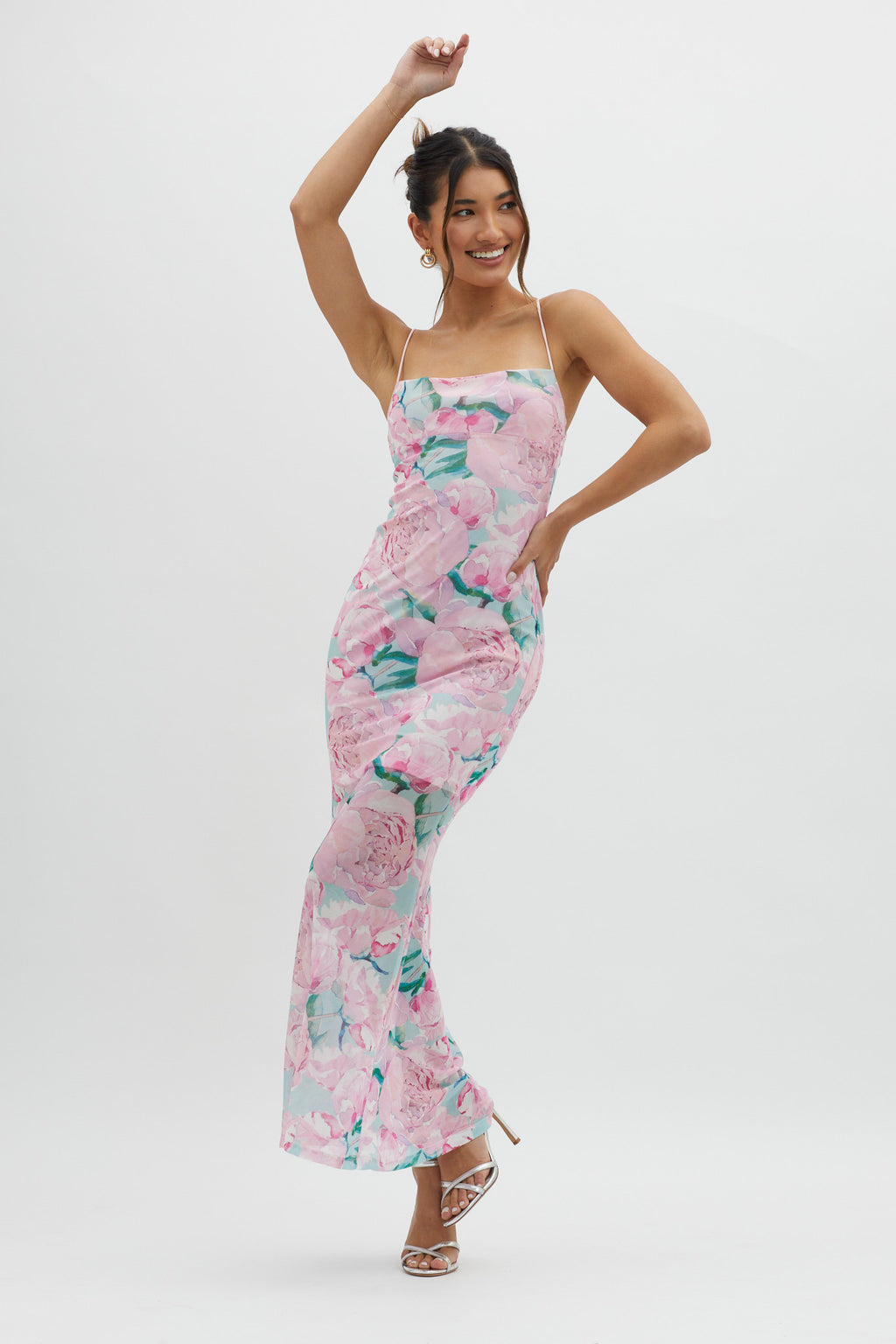 Letting Go Tie-Up Back Maxi Floral Pink by Selfie Leslie