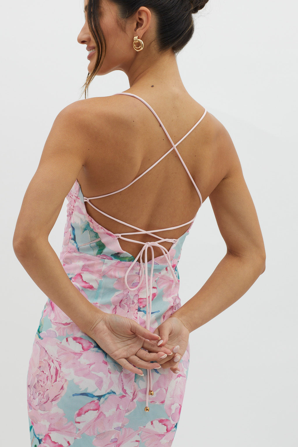 Letting Go Tie-Up Back Maxi Floral Pink by Selfie Leslie