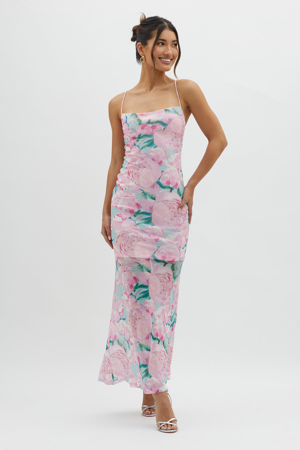 Letting Go Tie-Up Back Maxi Floral Pink by Selfie Leslie