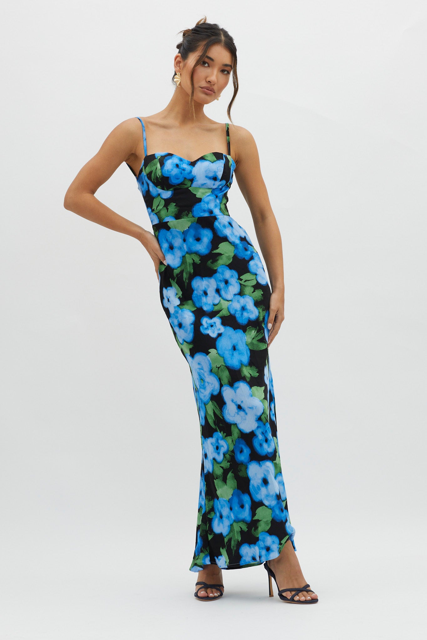Kasha Low Back Maxi Dress Floral Blue by Selfie Leslie