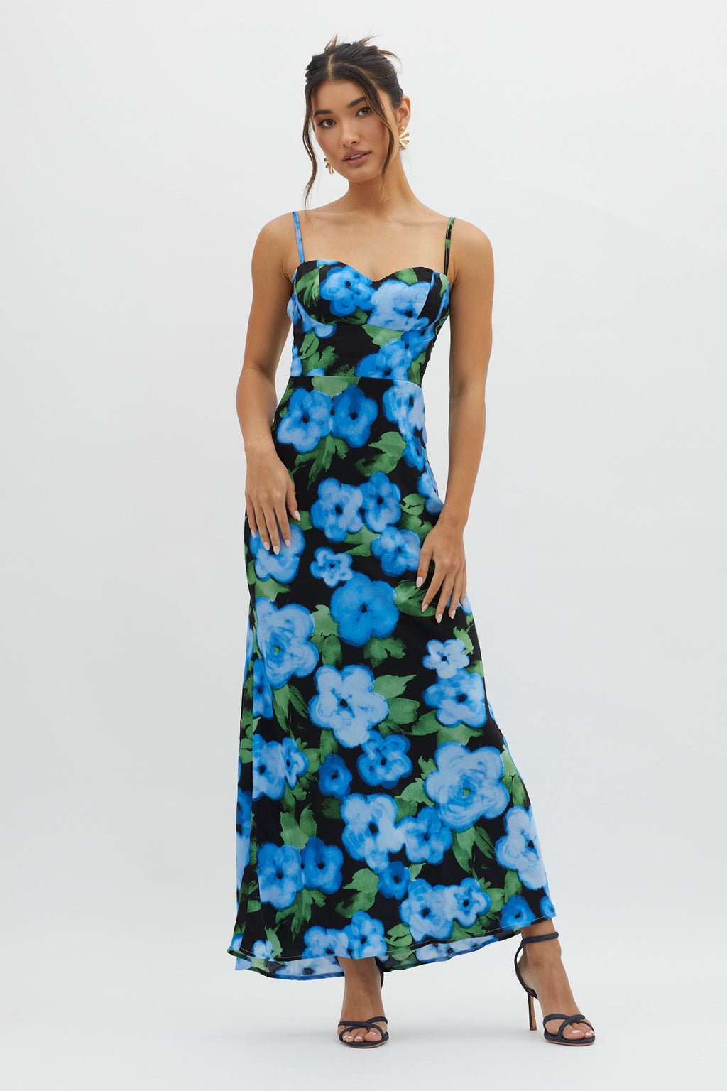 Kasha Low Back Maxi Dress Floral Blue by Selfie Leslie